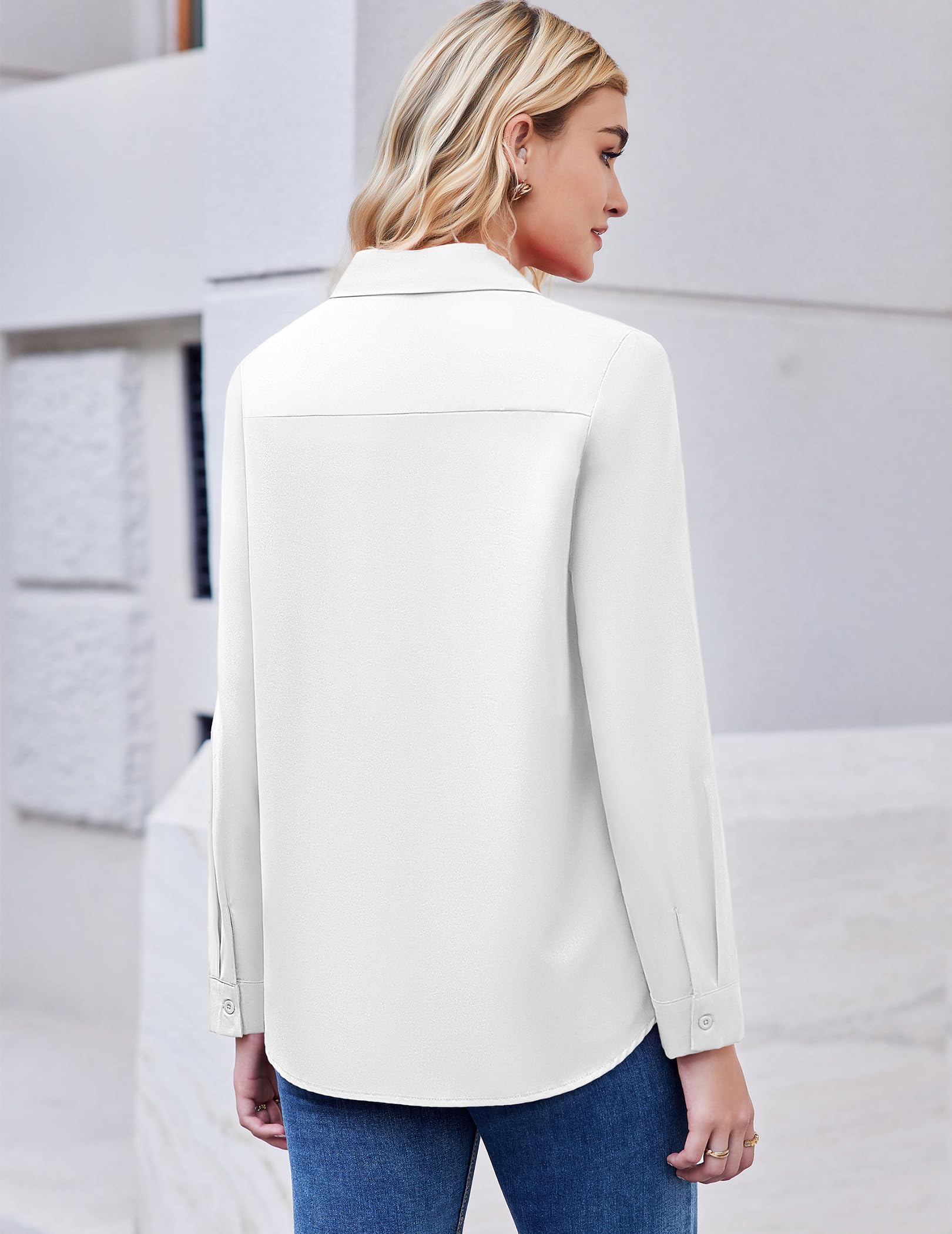Zeagoo White Blouse for Women Long Sleeve Dress Shirts Collared Tops Casual Work Business Fall Outfits for Women 2025 L