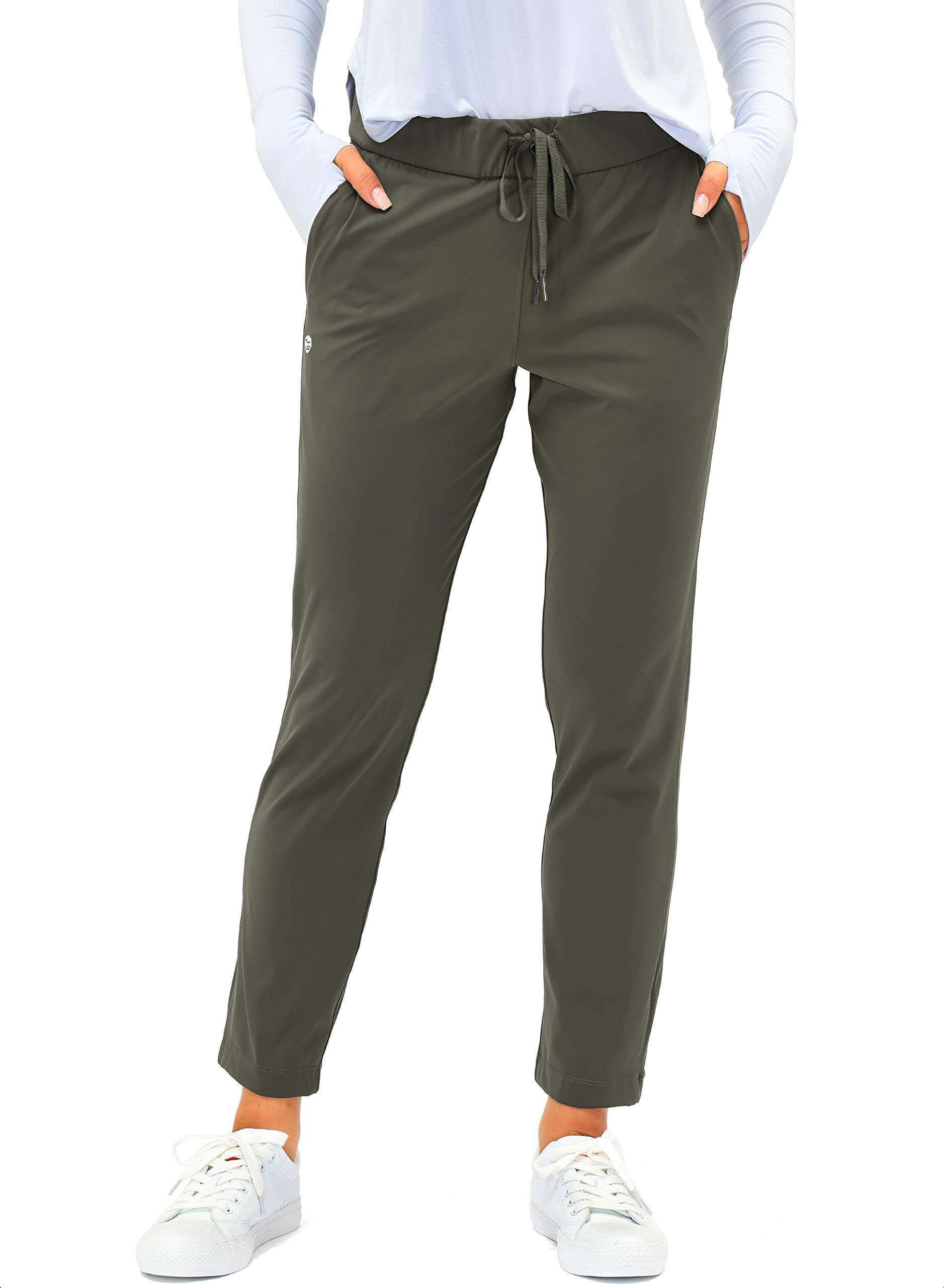 G Gradual Women's Pants with Deep Pockets 7/8 Stretch Sweatpants for Women Athletic, Golf, Lounge, Work (Olive Green, XX-Large)