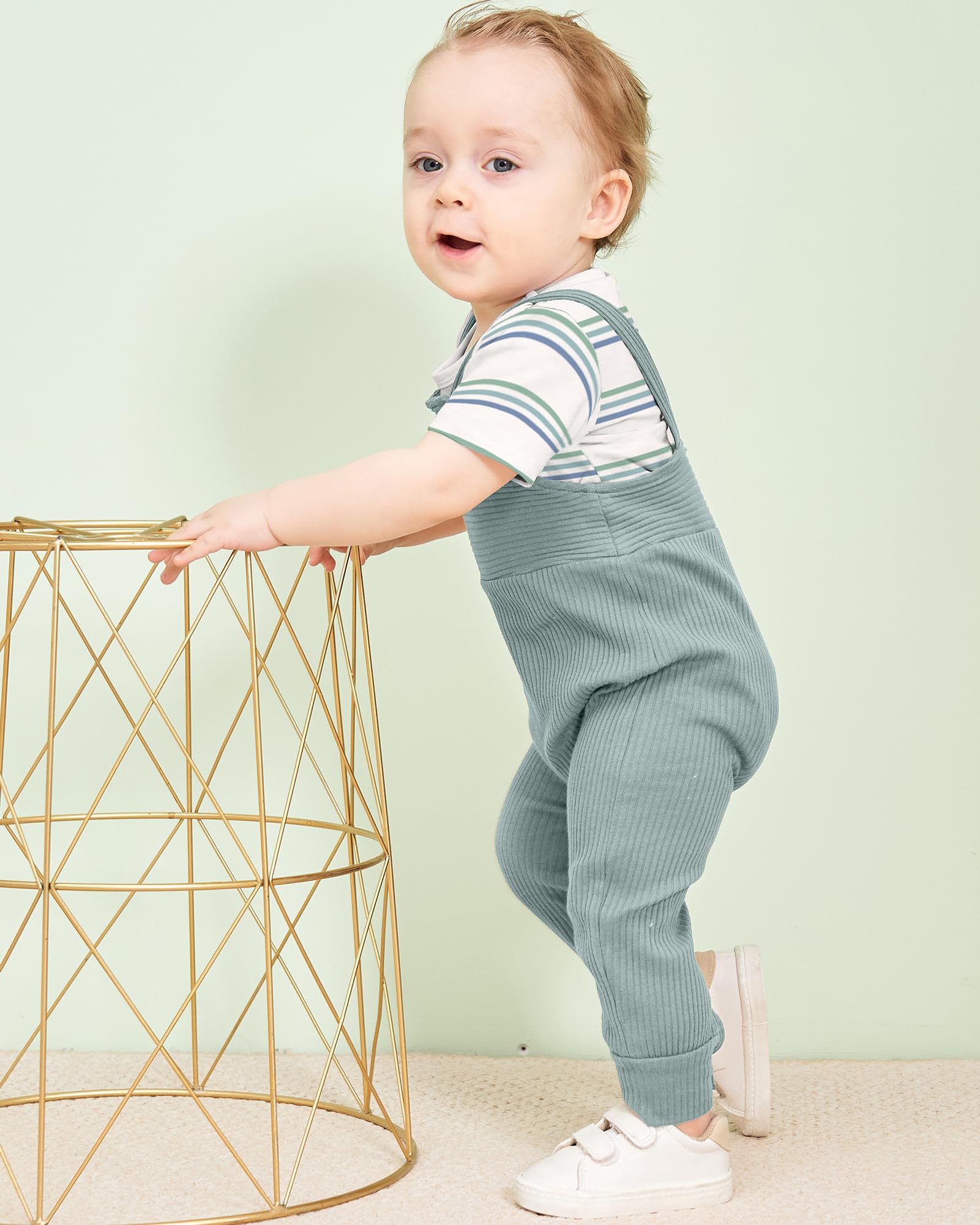 DISAUR Infant Clothes Boys 0-3 Months Stripe Printed Jumpsuit Light Blue Suspender Pants Baby Outfit Come Back Home