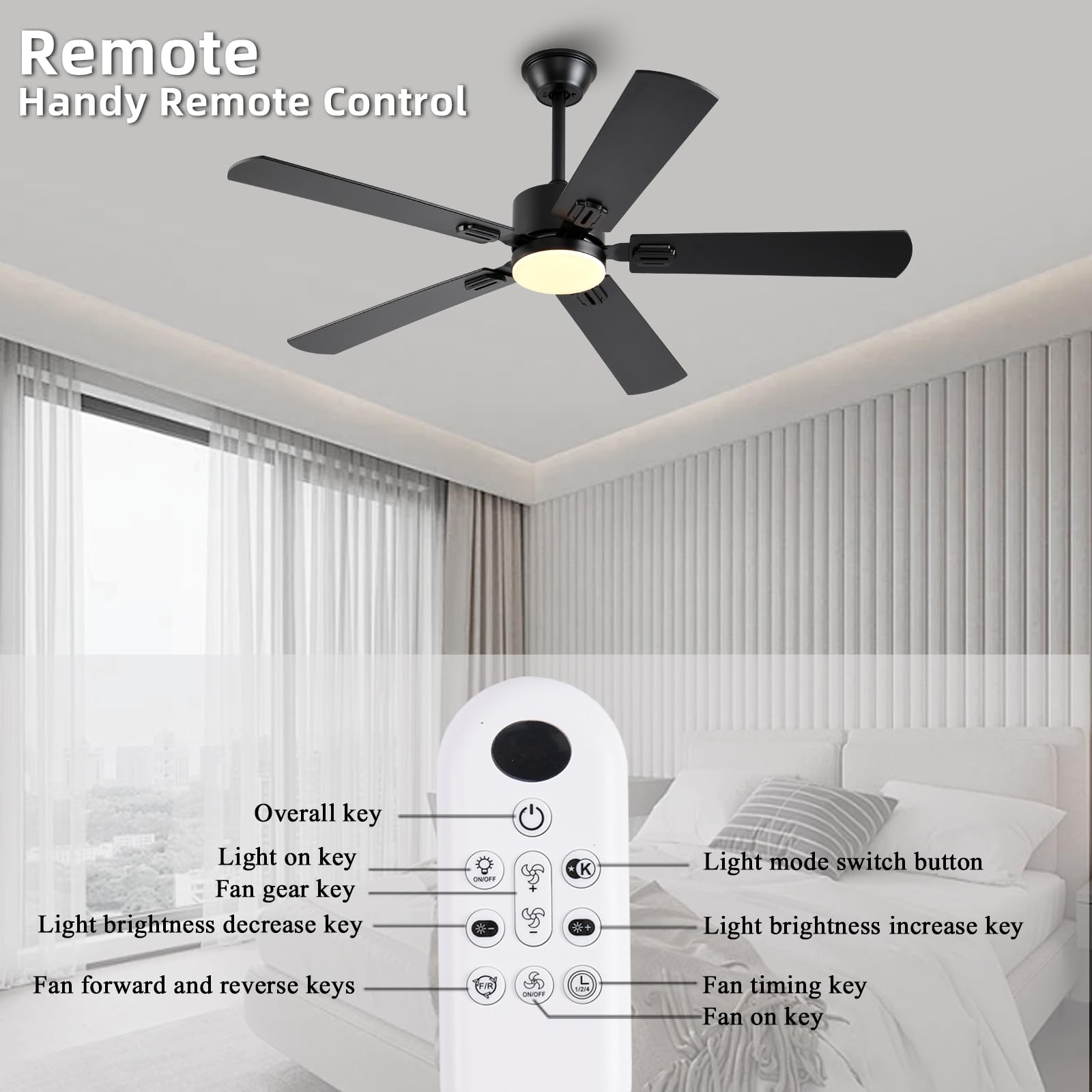 FUMLTP 52 inch Modern Ceiling Fans with Lights APP/Remote Control, Low Profile Reversible 6 Speeds Ceiling Fan Light for Indoor/Outdoor Patio Bedroom Living Room,Black