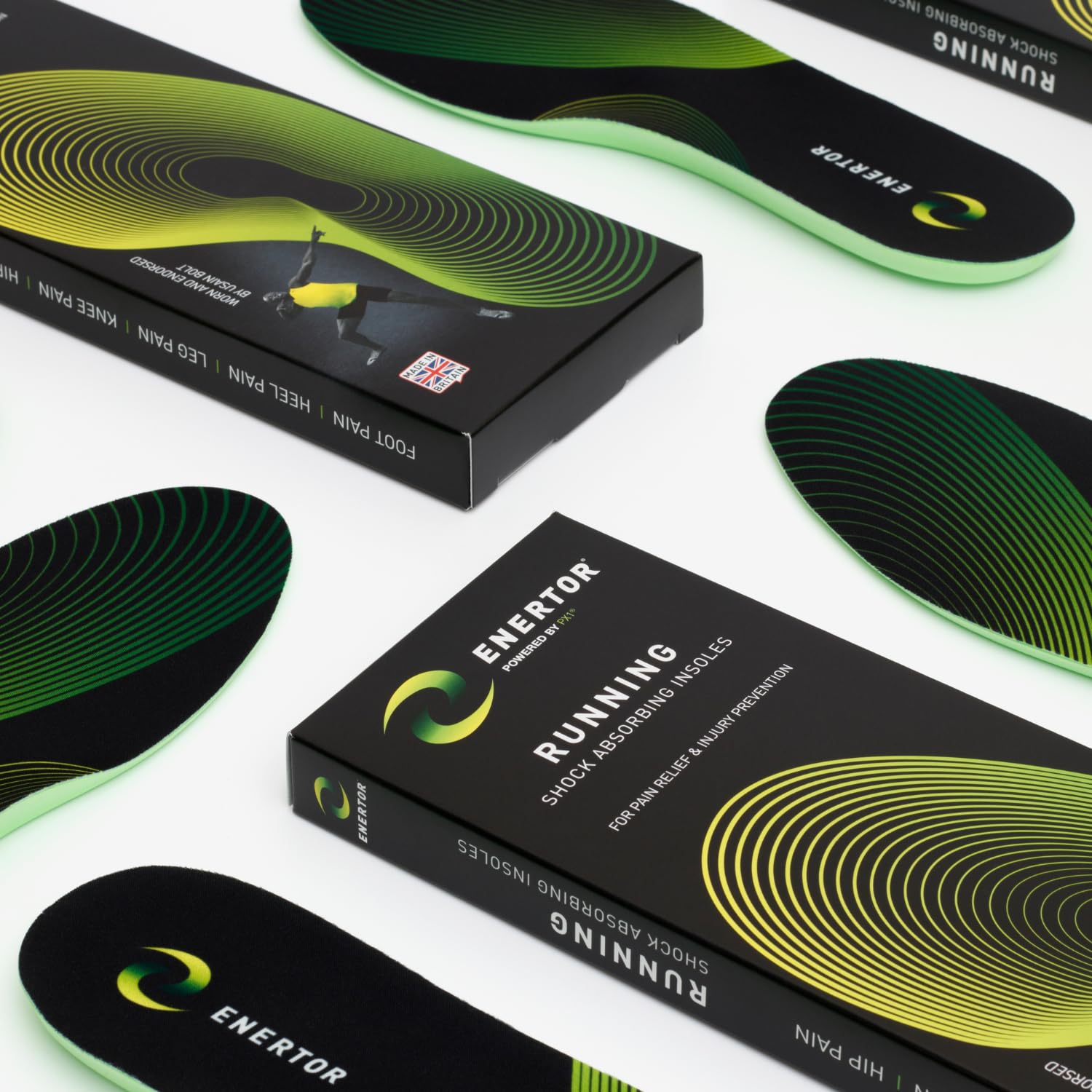 Enertor PX1 Running Insoles - Sports & Running - Full Length Orthotics, Shock Absorbing Technology - Foot & Heel Pain Relief - for Plantar Fasciitis, Achilles Tendonitis, Arch Support, US Mens 14-15