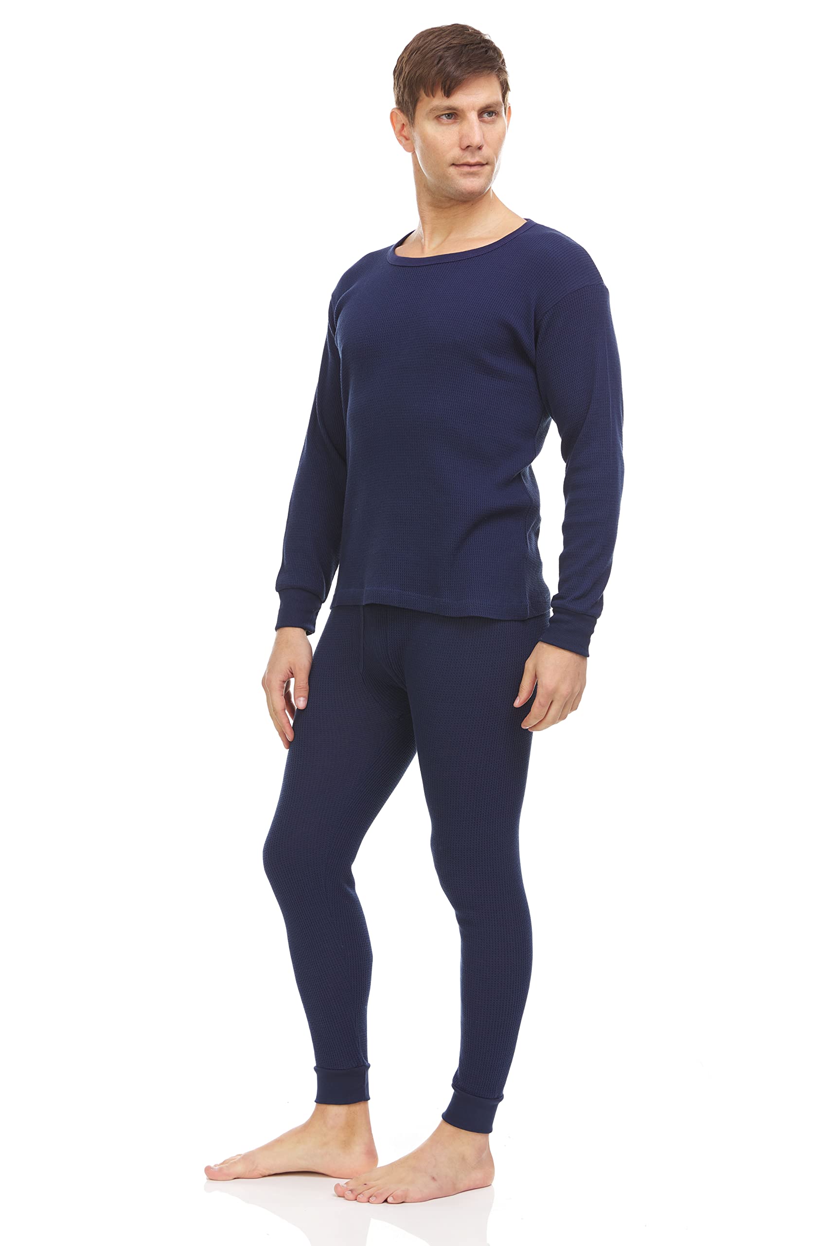 BILLIONHATS Case Pack of 15 Pieces of 2pc Thermal Sets for Men, Base Layer Long Johns Underwear, Top & Bottom, Cotton, Solid Colors Navy Blue