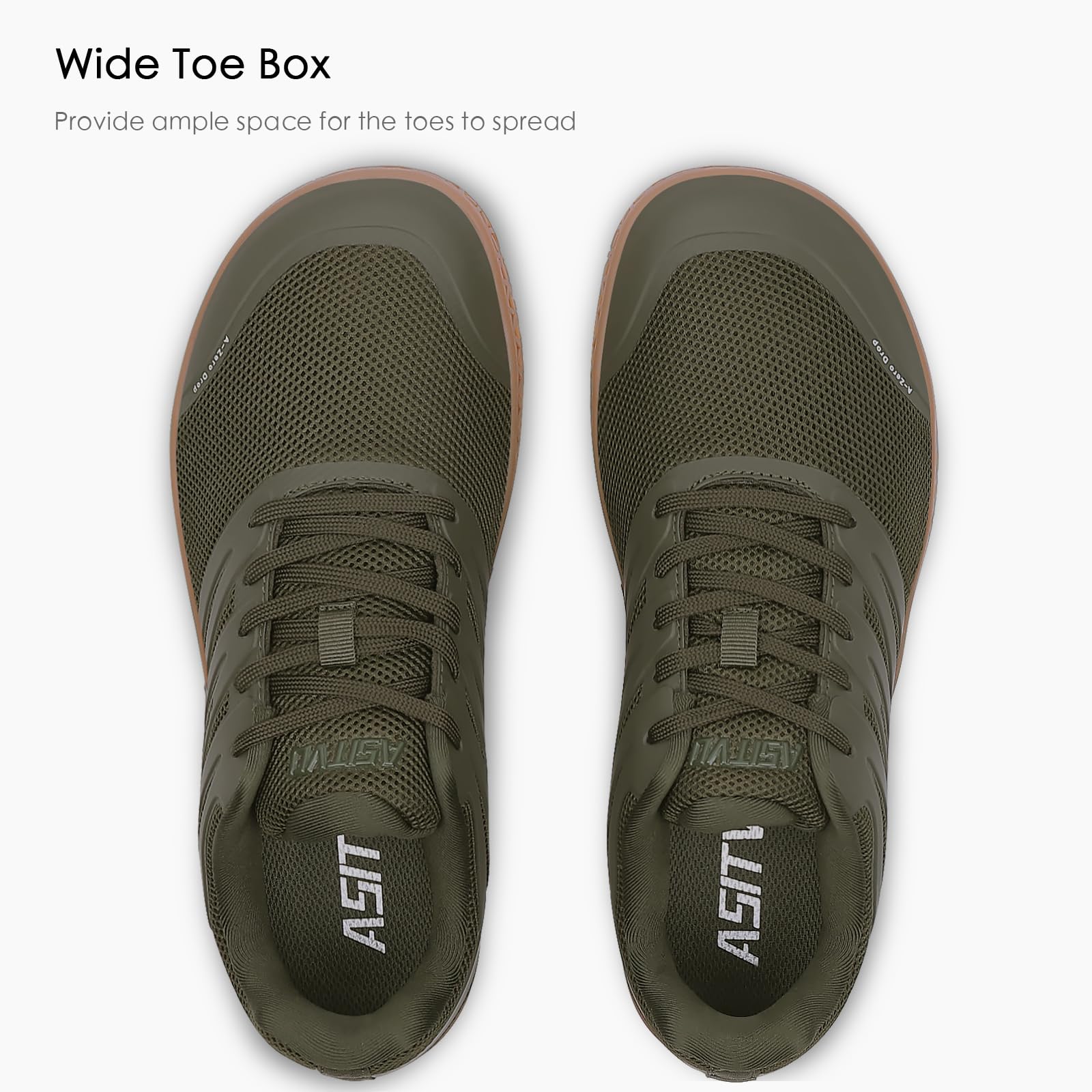 ASITVO Wide Men's Barefoot Zero Drop Sole Minimalist Width Toe Box Walking Shoes Sneakers Size 11 TPU No-Sew Upper Cross-Trainer Trail-Running Shoes Army Green 45