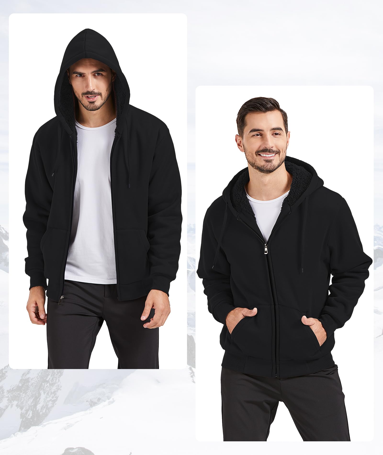 GEEK LIGHTING Hoodies for Men Heavyweight Fleece Sweatshirt - Full Zip Up Thick Sherpa Lined All black L