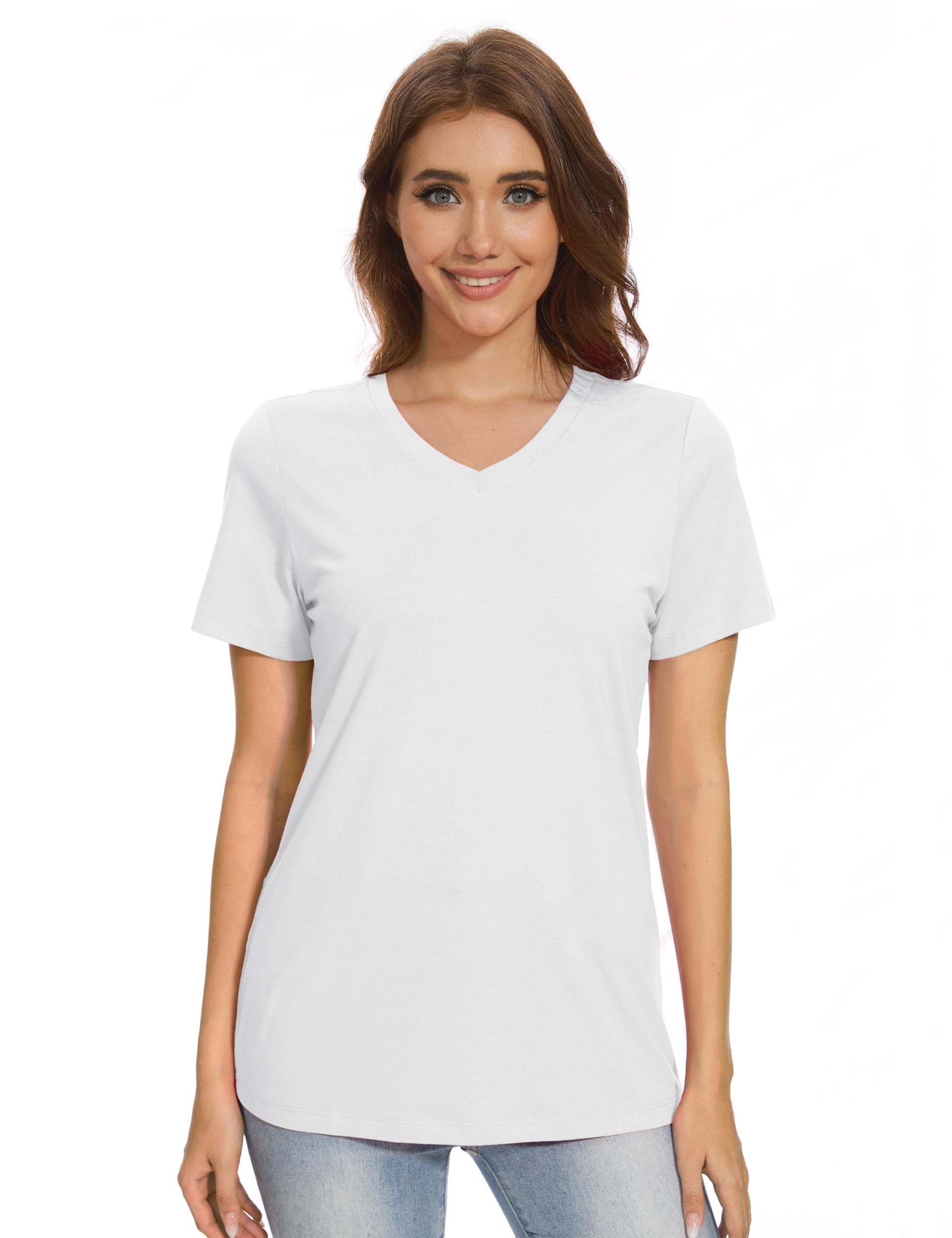 MAGCOMSEN Women's T Shirts Short Sleeve V Neck Shirts Casual Basic Tee Tops Summer Fashion Outfits UPF 50+ White XL