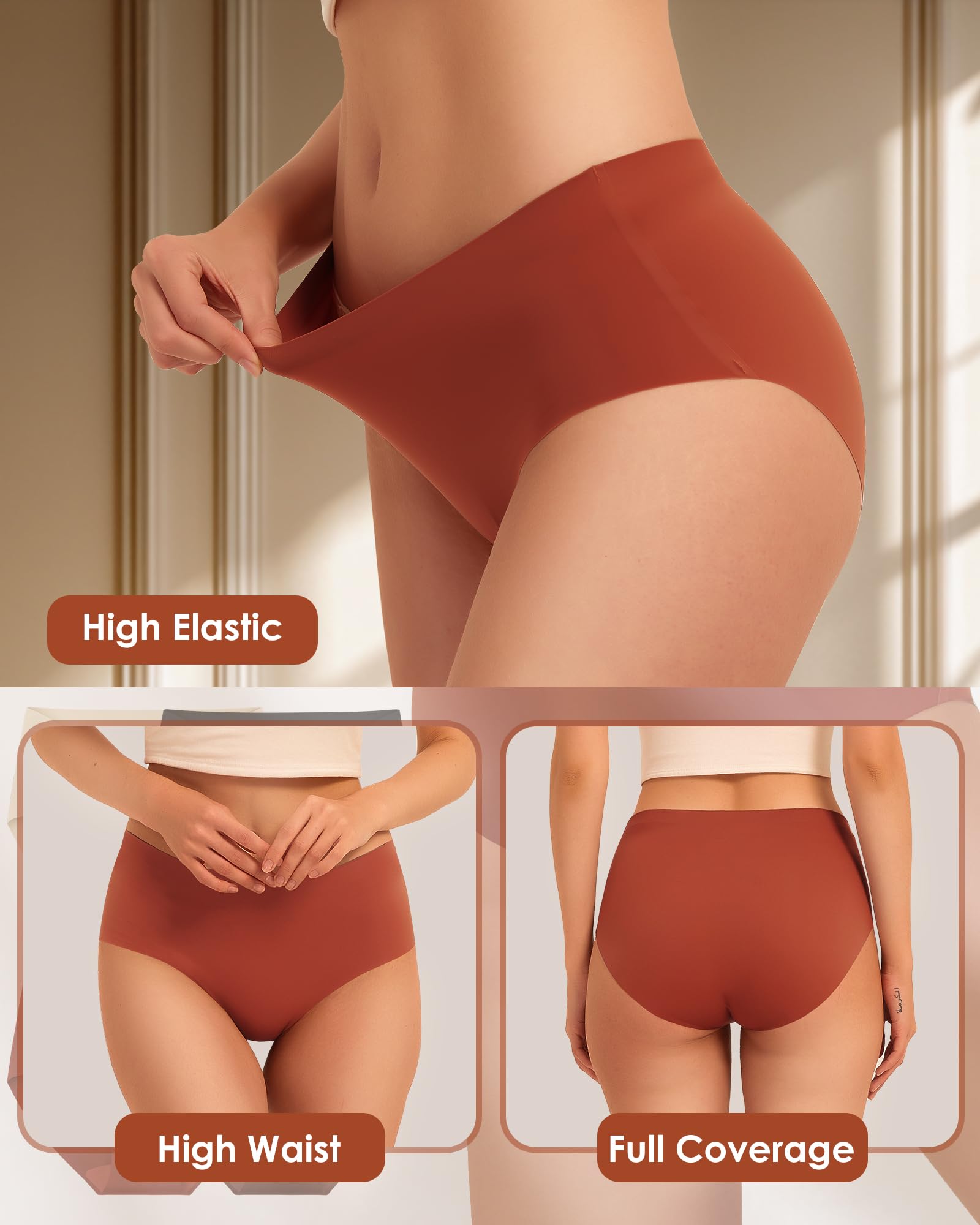 Womens Underwear Seamless Full Coverage Breathable Briefs No Show Silky Stretch High Waisted Ladies Panties 6 Pack (US, Alpha, Large, Regular, Regular, 6 Color Packs)