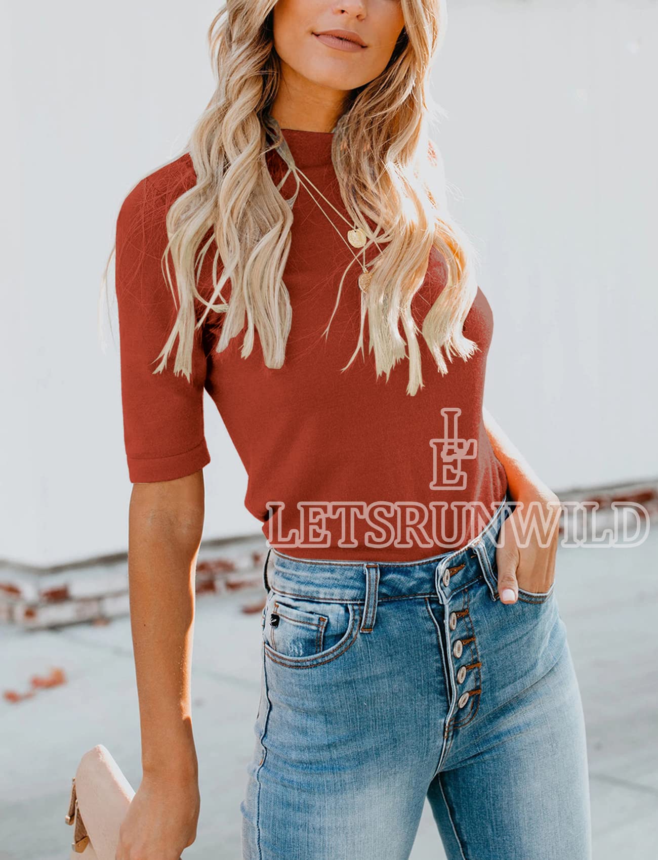 LETSRUNWILD Business Casual Tops for Women Dressy Cute Tops Mock Turtleneck Tshirts Shirts Le/Marrakesh-M