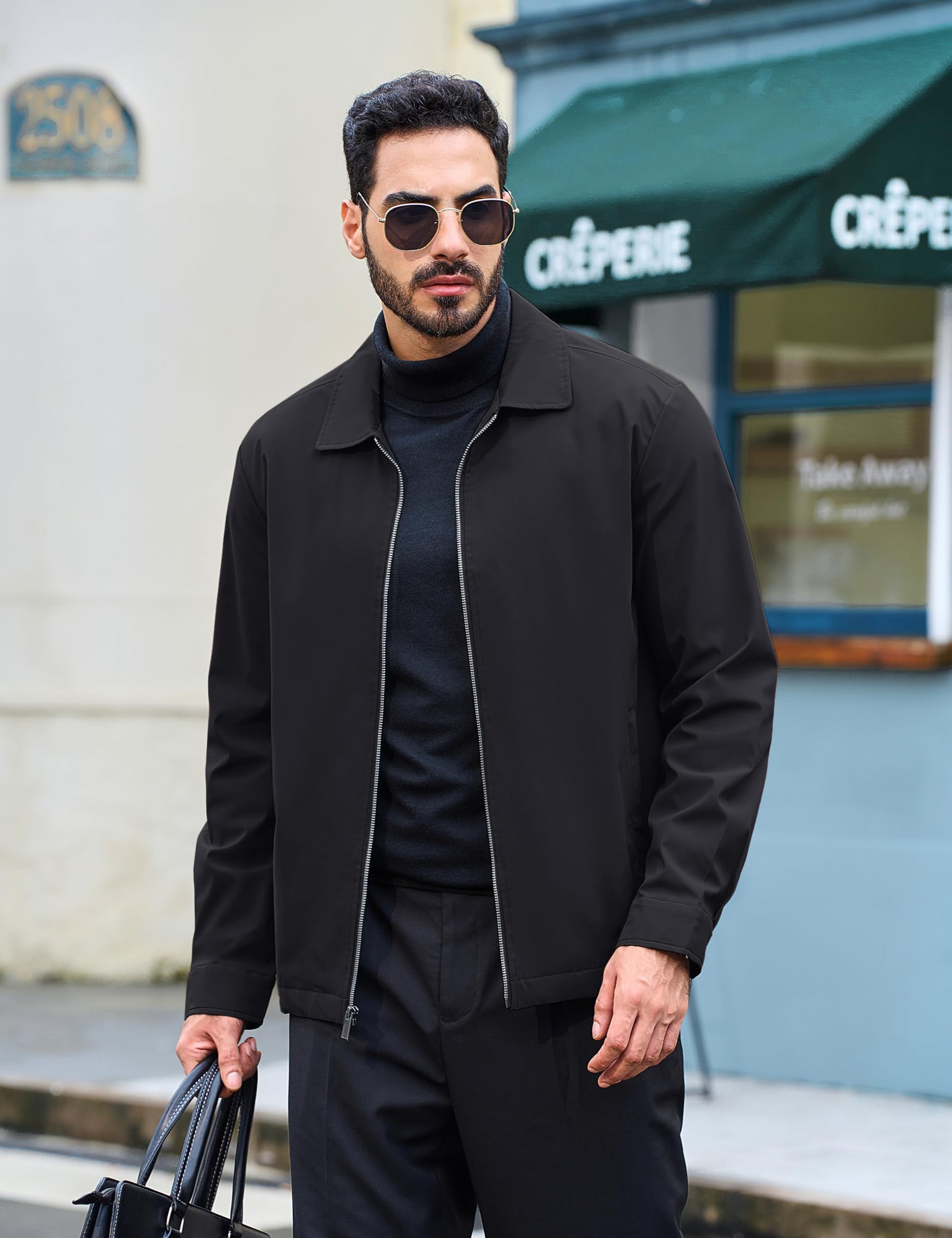 TACVASEN Mens Jacket Lightweight Windbreaker Jacket Business Casual Stylish Zip Up Work Coat for Fall and Spring Black