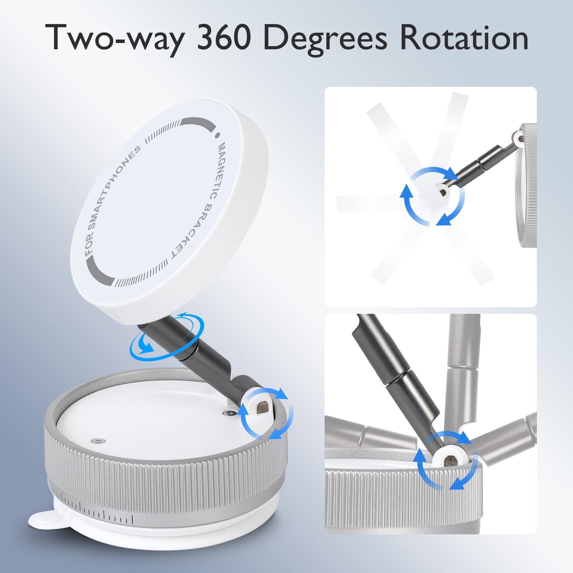 CornrStr 360° Vacuum Magnetic Phone Holder Compatible w/Magsafe- Foldable Hands-Free Mount for Dashboard/Shower/Mirror/Car/Travel/Gym/, Portable, Reusable Instant Suction, Fits iPhone & Android