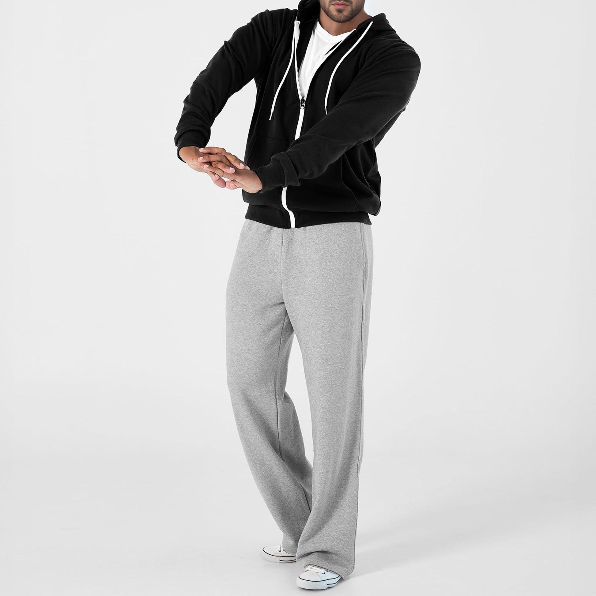 Ohoo Men's Zip Up Hoodie Lightweight Slim Fit Sweatshirt Full Zip Hooded Jacket / DCF002-BLACK-M