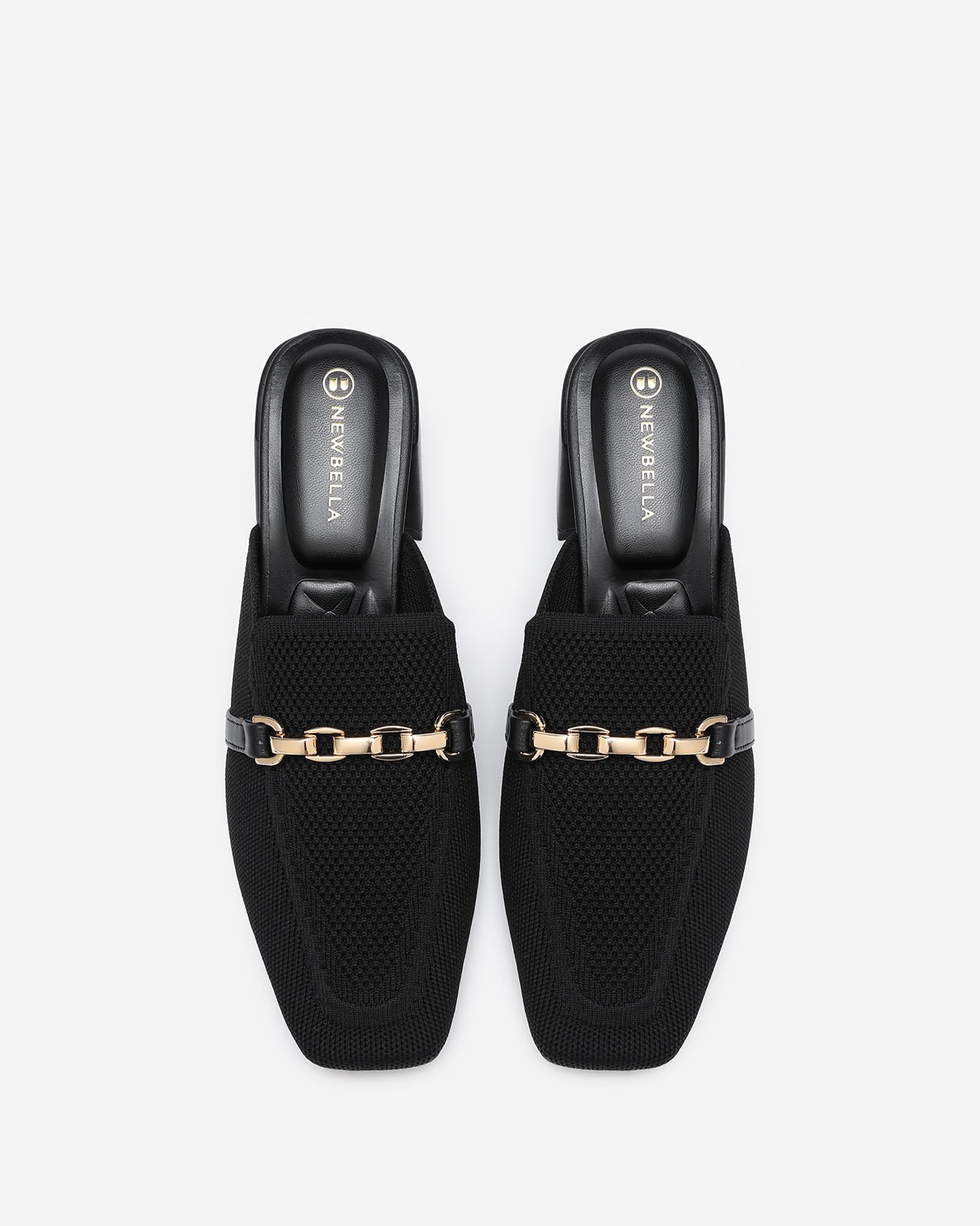 NEWBELLA Women's Square Toe Heeled Mules - Block Heel Slip-On Shoes for Commute, Comfortable Work Mule Slippers with Cushioned Insoles, Black 9