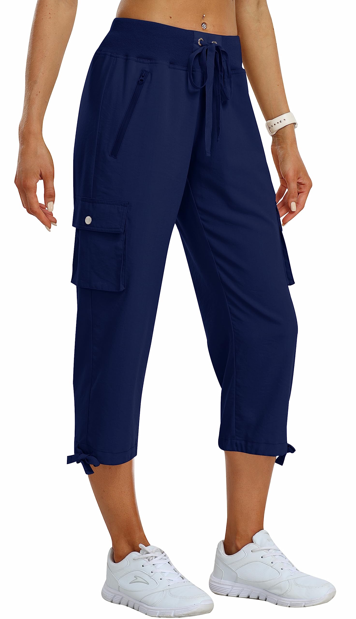 MoFiz Women's Hiking Capris Pants Lightweight Quick Dry Athletic Casual Outdoor Cargo Pants for Women Navy M