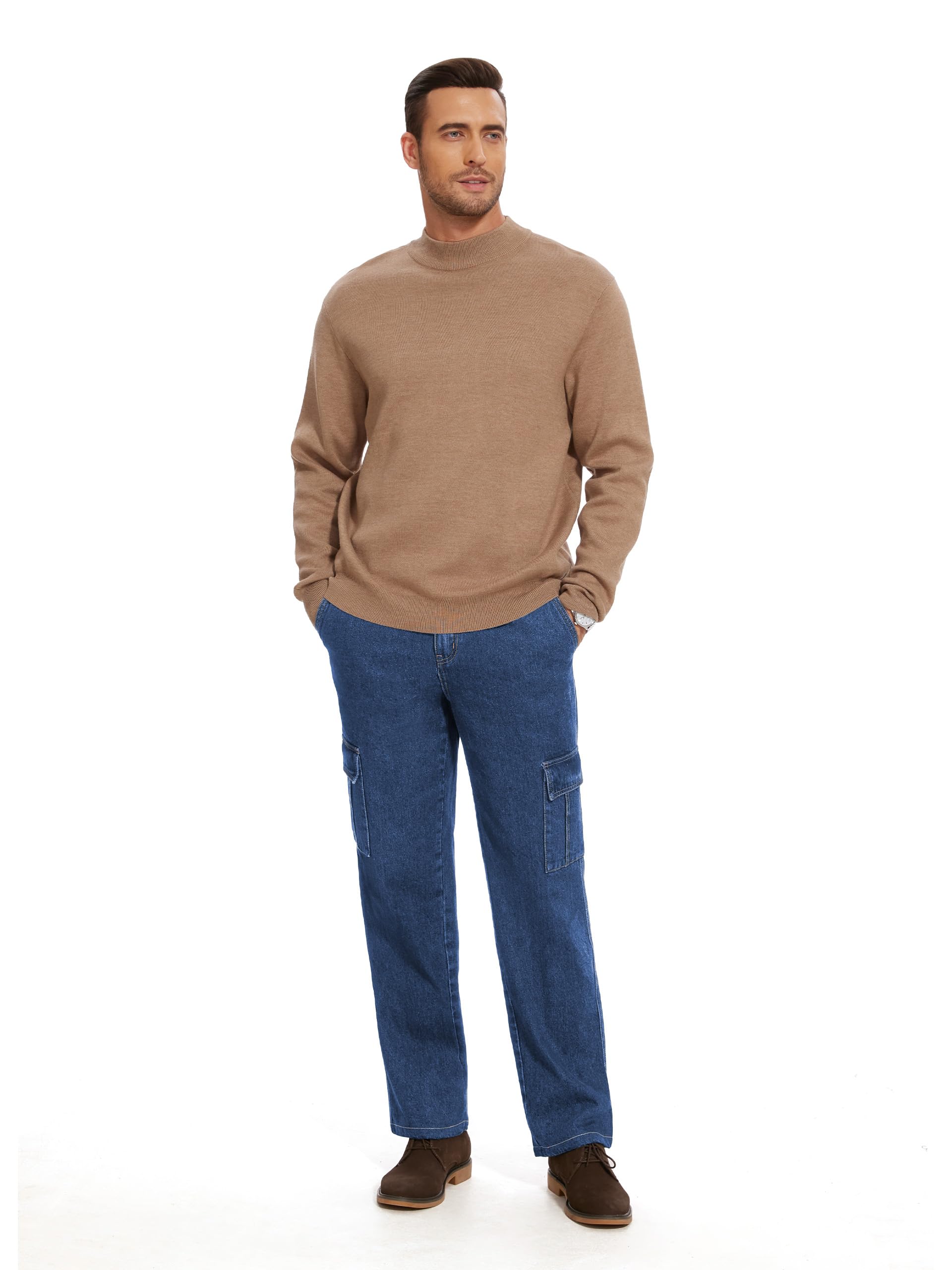 Tapata Short Men's Casual Cargo Pants Relaxed Fit Expandable Elastic Waist Denim Slacks with 6 Pockets Belt Loop Jeans, Blue, 36W x 28L