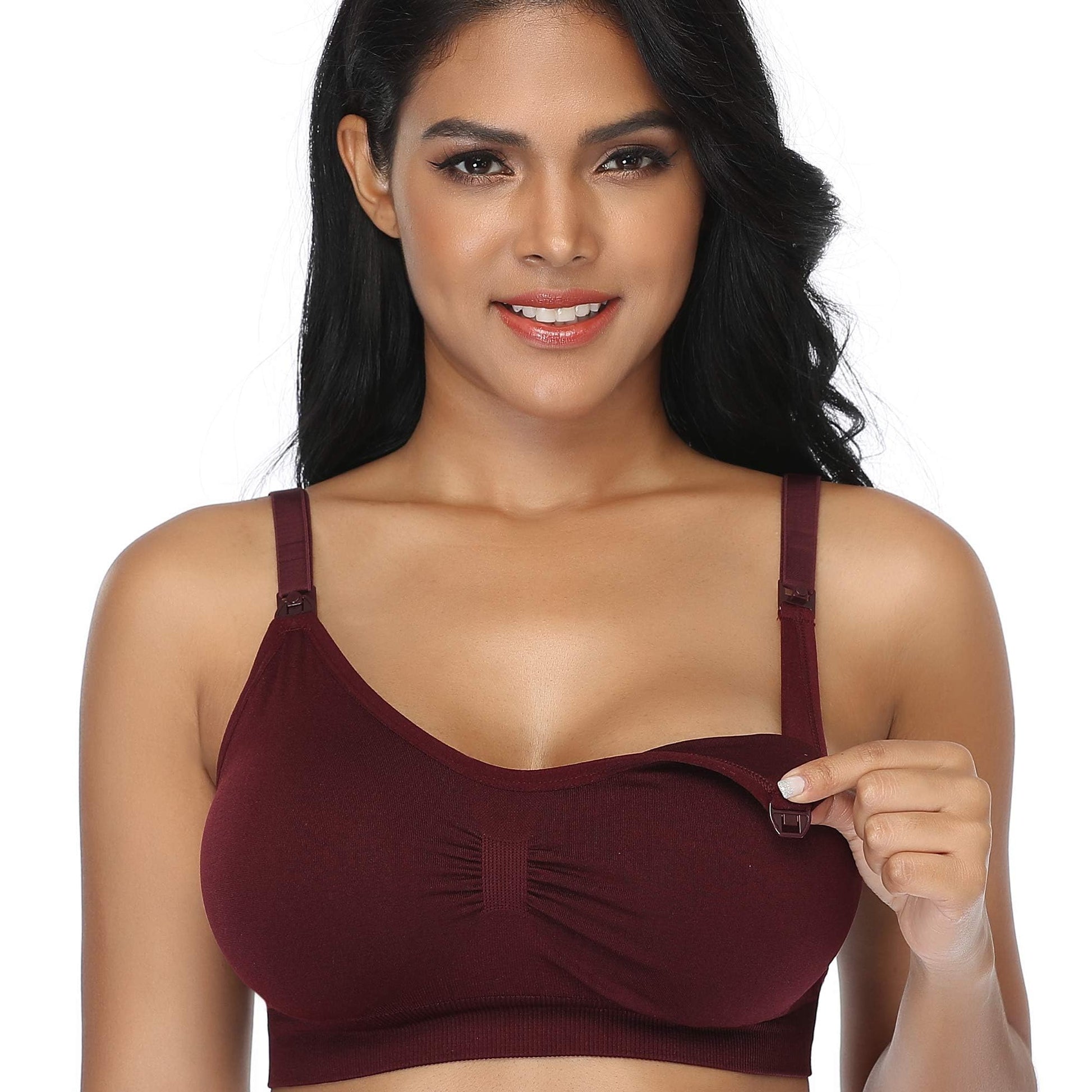 GXXGE 4Pack Nursing Bra for Breastfeeding Maternity Bras Push Up Silk Seamless Pregnancy Bralette Underwear Black Beige Rosered Blue Large