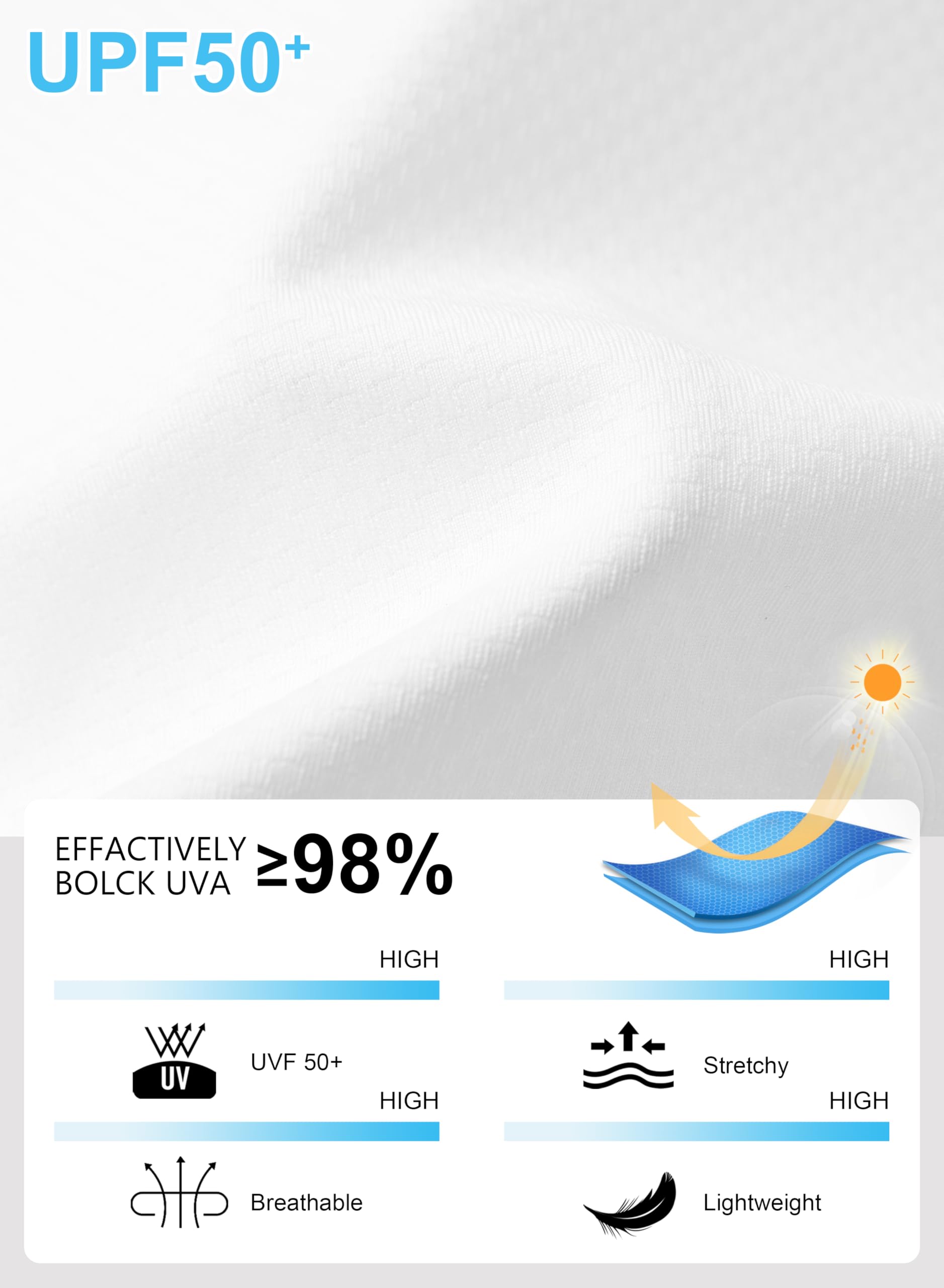 Men's UPF 50+ Light Jacket Full Zip Sun Protection Hoodie Long Sleeve Sun Shirts for Men Hiking Fishing Zip Pockets(White_L)