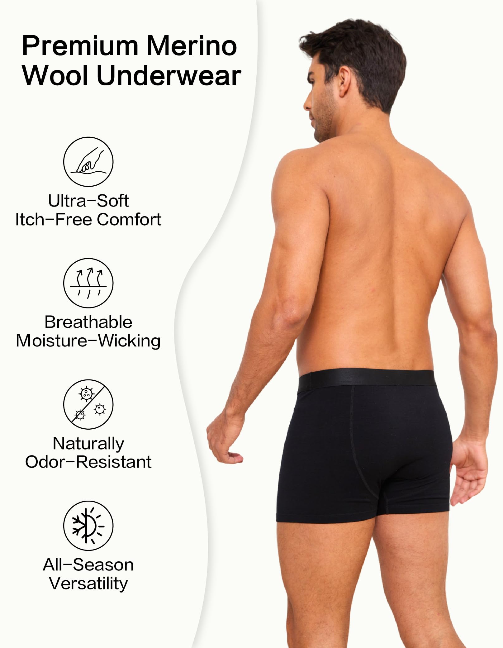 LEADHALO Merino Wool Mens Underwear, Mens Boxer Briefs Moisture Wicking Breathable with fly, Compression Boxers for Man for Athletic Sport Workout 3 Pack M