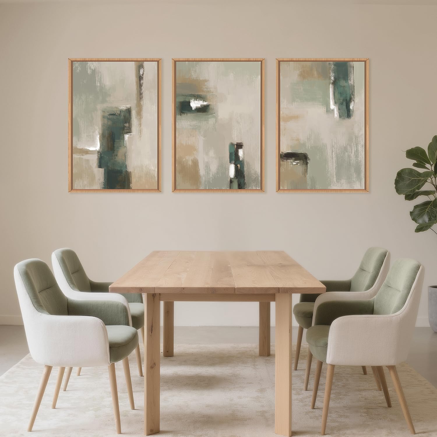 BICERE Large Abstract Green Brown Framed Canvas Wall Art,Modern Brush Stoke Wall Decor,Neutral Beige Grey Wall Painting,Rustic Minimalist Artwork for Living Room,Bedroom,Dining Room,Office -16"x24"x3