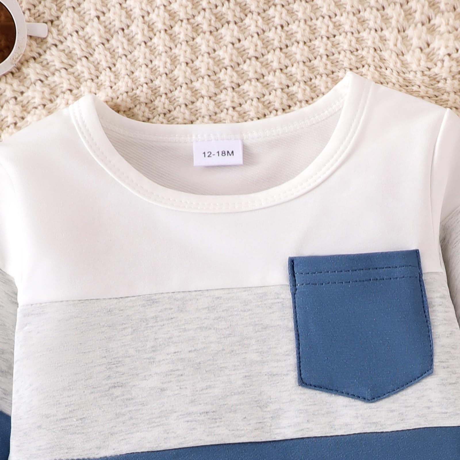 KAFIREN Baby Clothes Boy 12-18 Months Boys Clothes Fall Winter Outfits Long Sleeve Patchwork Sweatshirt Tops Casual Pants Light Blue 12-18M