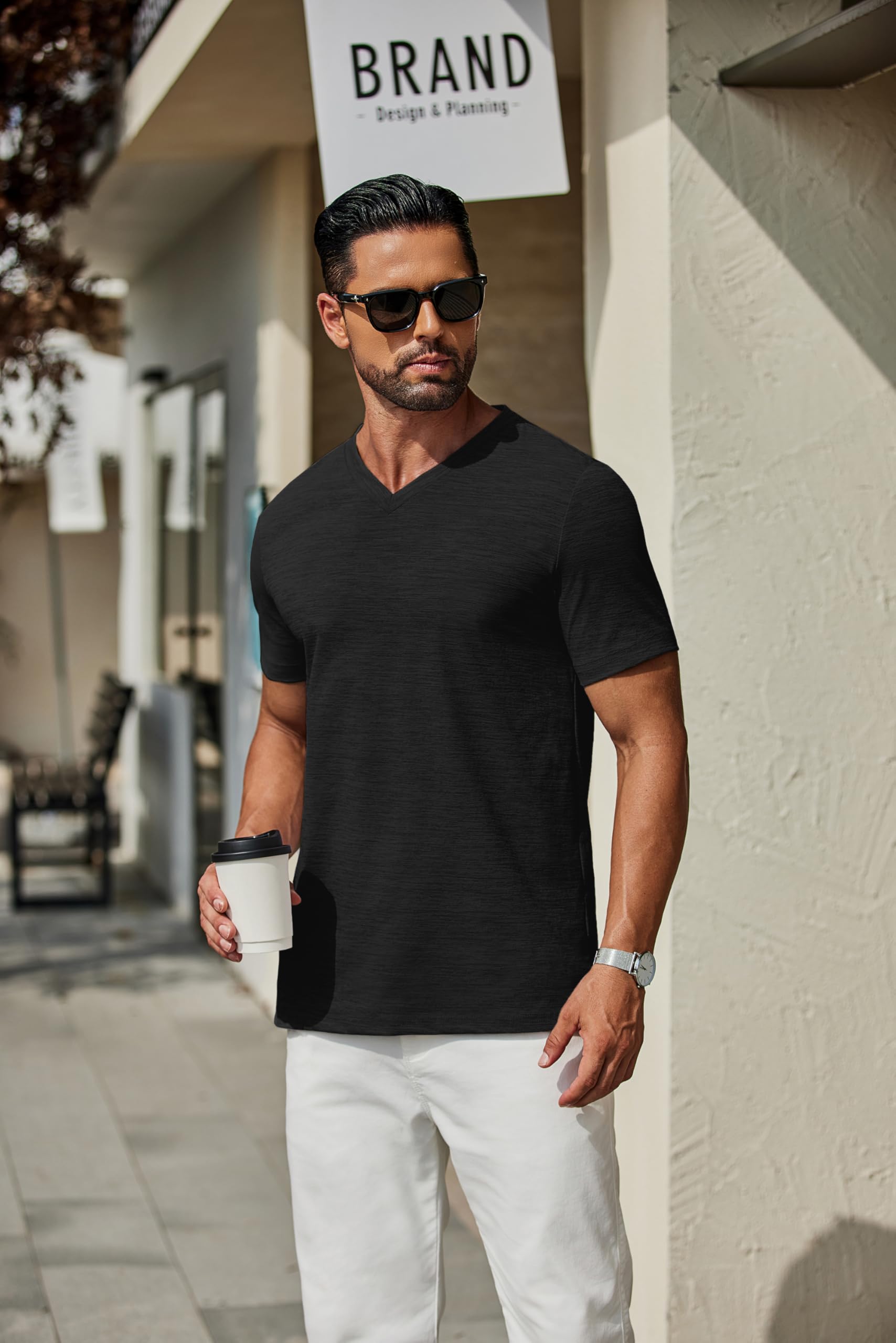 COOFANDY Men's T Shirts Short Sleeve Classic V Neck T-Shirt Casual Summer Basic Tee Shirt Black