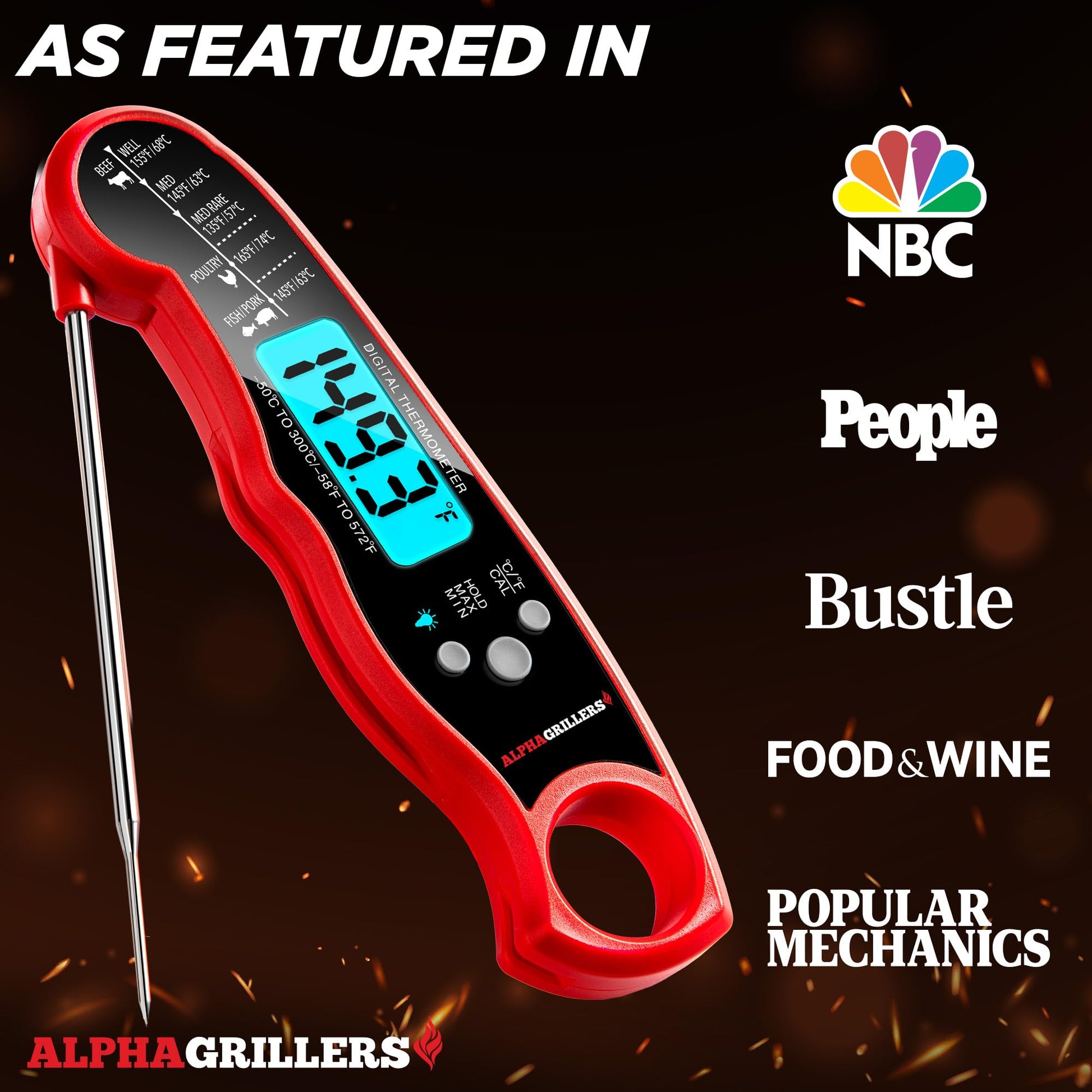 Alpha Grillers Meat Thermometer Digital - Instant Read Food Thermometer for Cooking Grilling Air Fryer Griddle Probe Kitchen Gadgets Essentials BBQ Accessories Grill Gifts for Men Him Dad Birthday