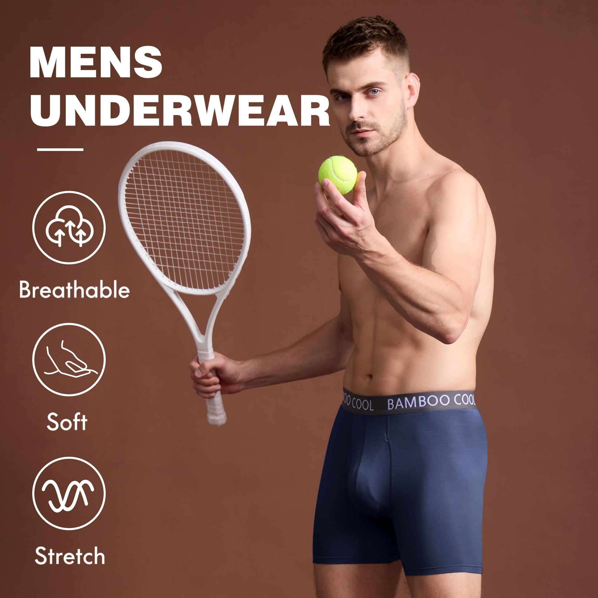 BAMBOO COOL Men's Ultra ComfortSoft Underwear, Moisture Wicking & Breathable No Ride Up Boxer Briefs with Fly, Multipack