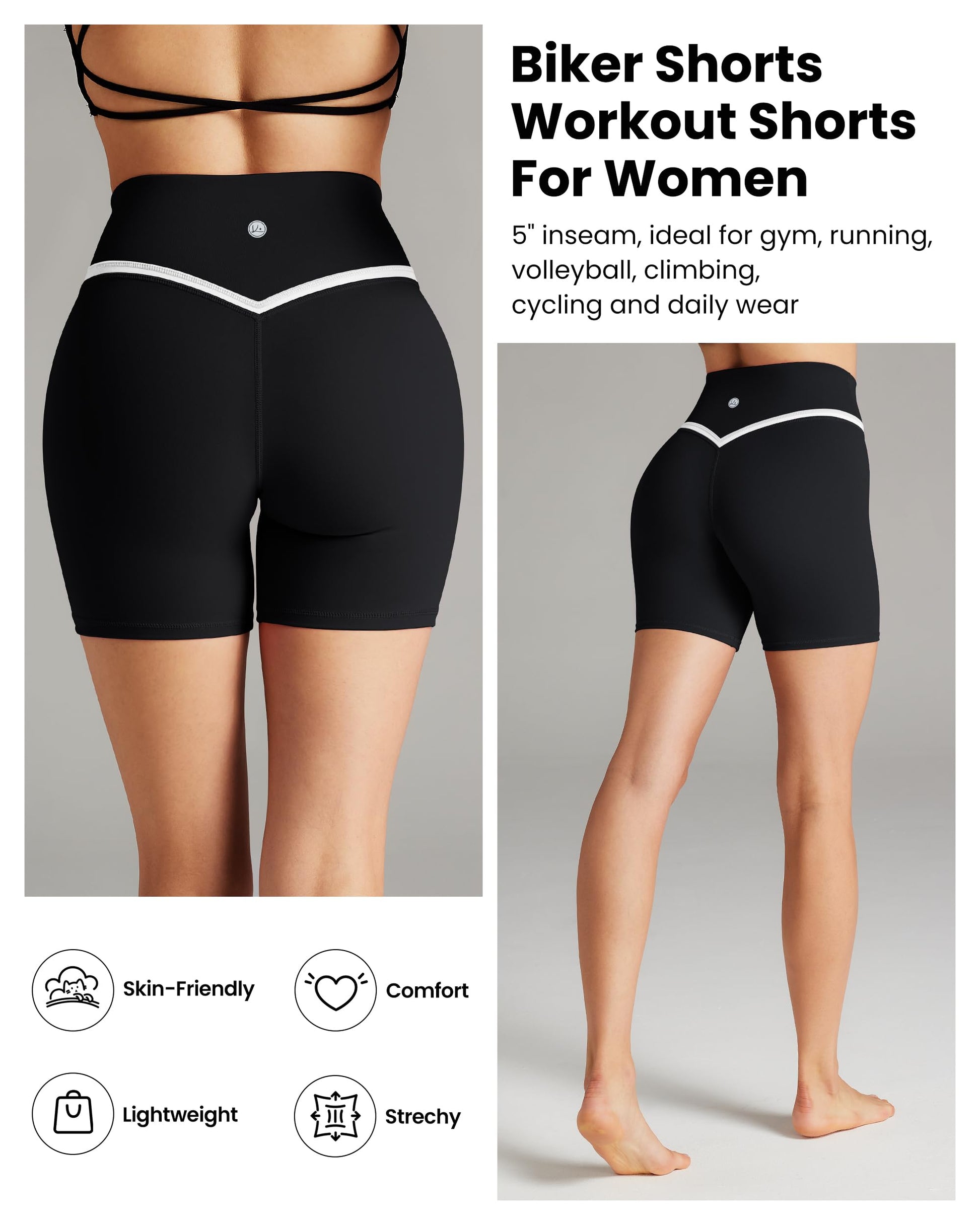 colorskin Women Biker Shorts Compression Crossover Seamless Workout Shorts 5 Inch High Waisted Fitness Athletic Shorts Running Sportswear Black M