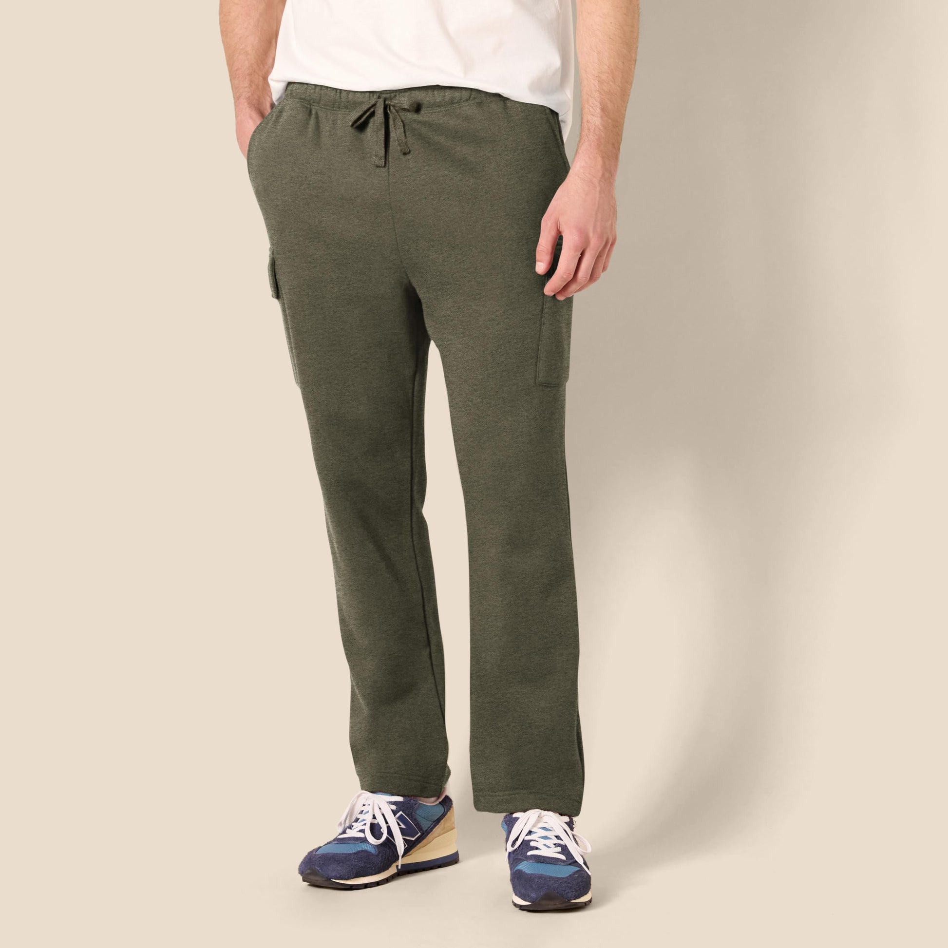 Amazon Essentials Men's Cargo Fleece Sweatpant with Open Hem, Olive Heather, Medium