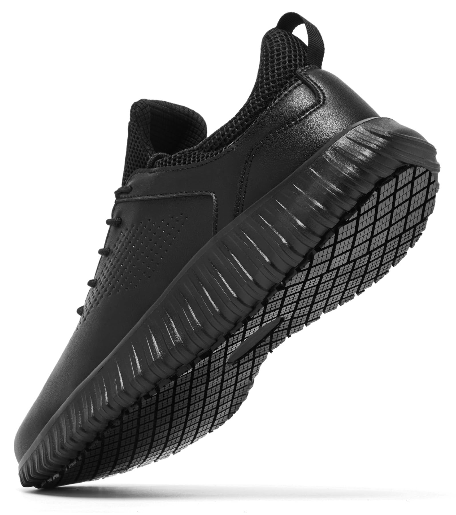 SHULOOK Men's Non Slip Work Shoes Slip On Sneakers Waterproof Food Service Kitchen Chef Restaurant Slip Resistant Walking Shoes Lightweight Comfortable Working Footwear Black Size 9.5