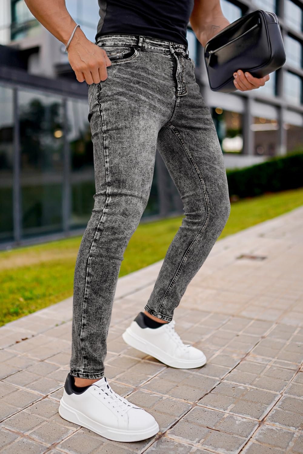GINGTTO Mens Grey Jeans Slim Fit Stretch,Skinny Jeans Men Designer Casual Jeans for Men 32