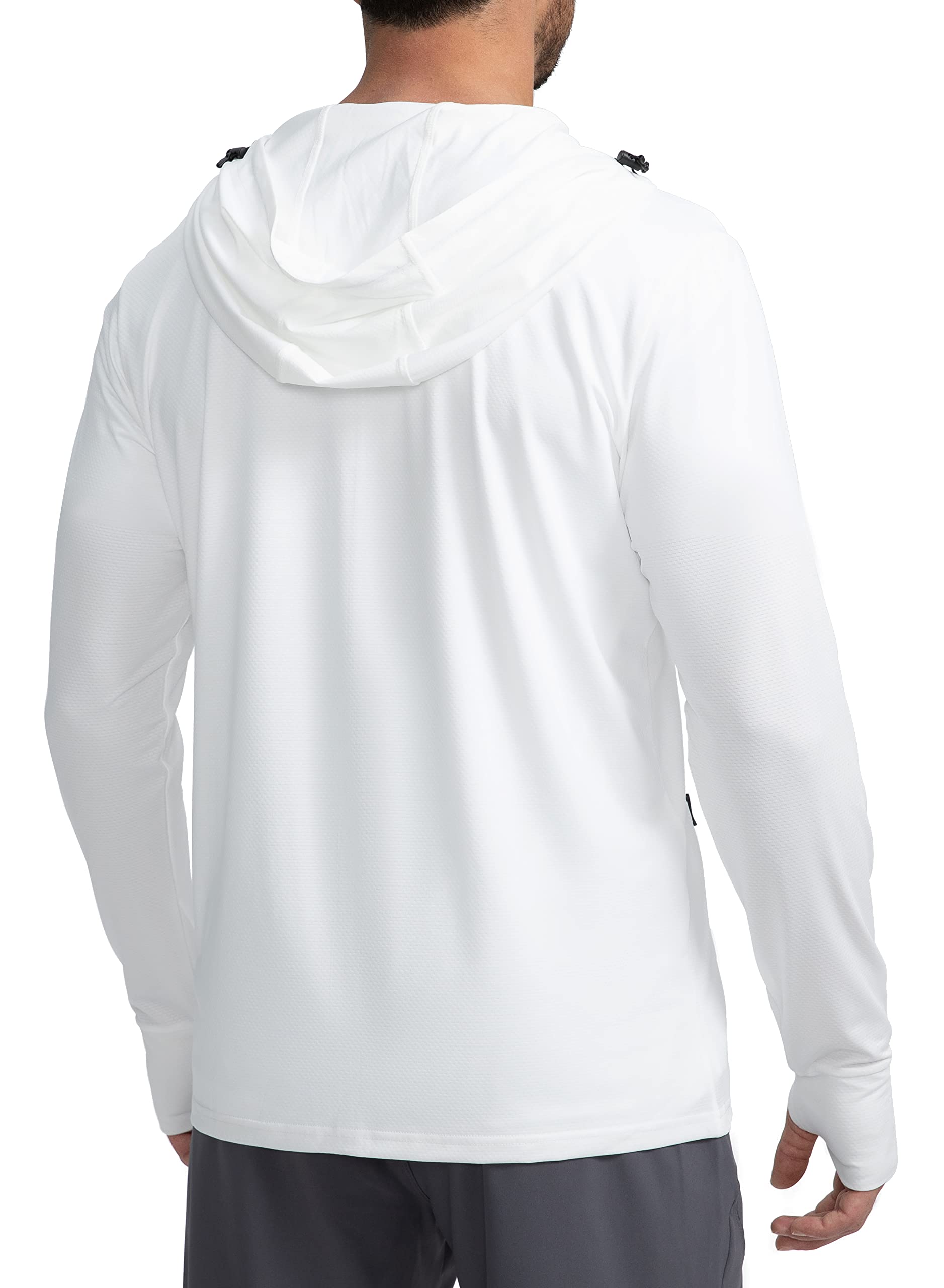 Men's UPF 50+ Light Jacket Full Zip Sun Protection Hoodie Long Sleeve Sun Shirts for Men Hiking Fishing Zip Pockets(White_L)