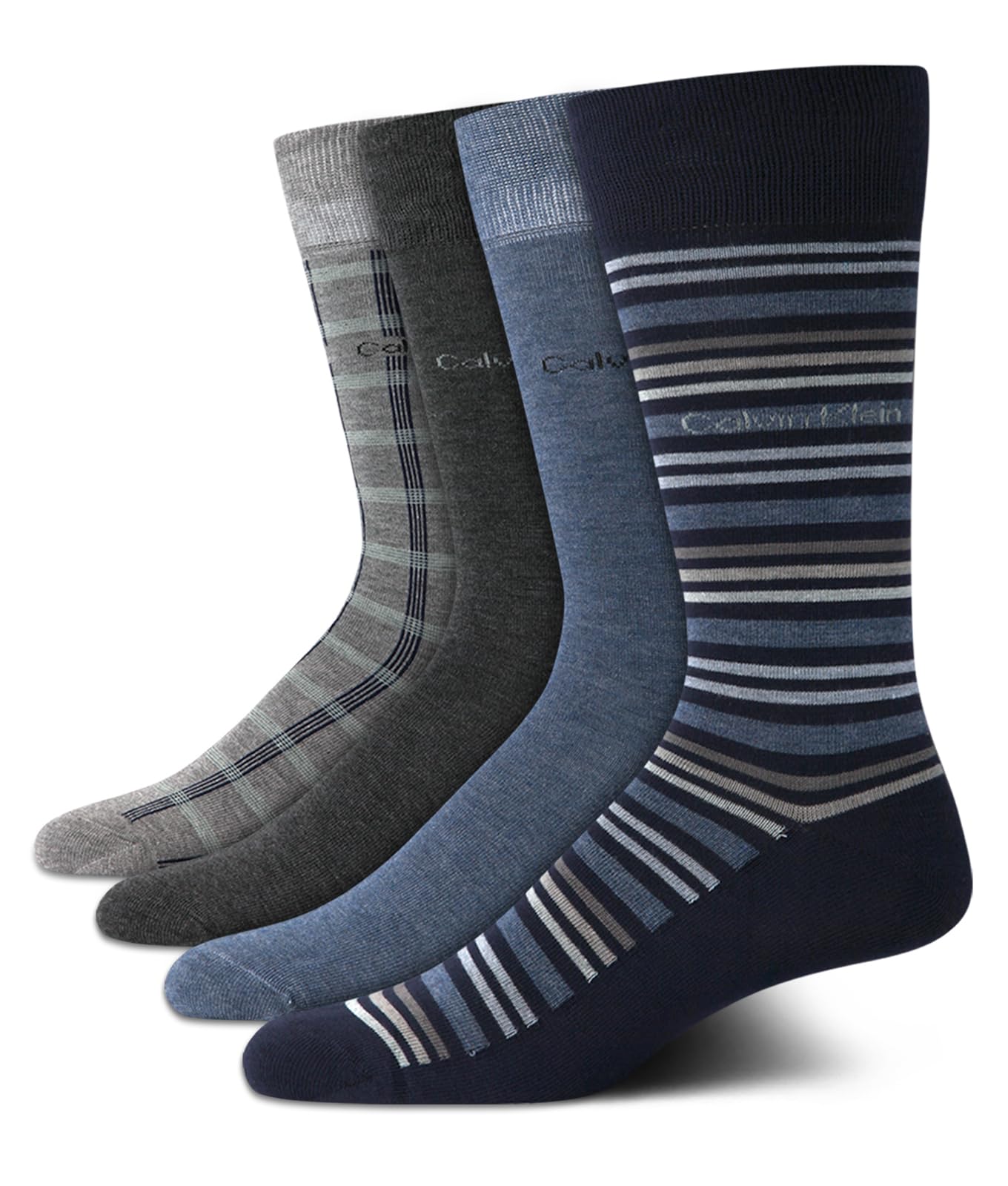 Calvin Klein Men's Dress Socks - 4 Pack Soft Cotton Blend, Striped Crew Socks - Casual Long Work Socks for Men (Sizes: 7-12), Size 7-12, Navy Assorted