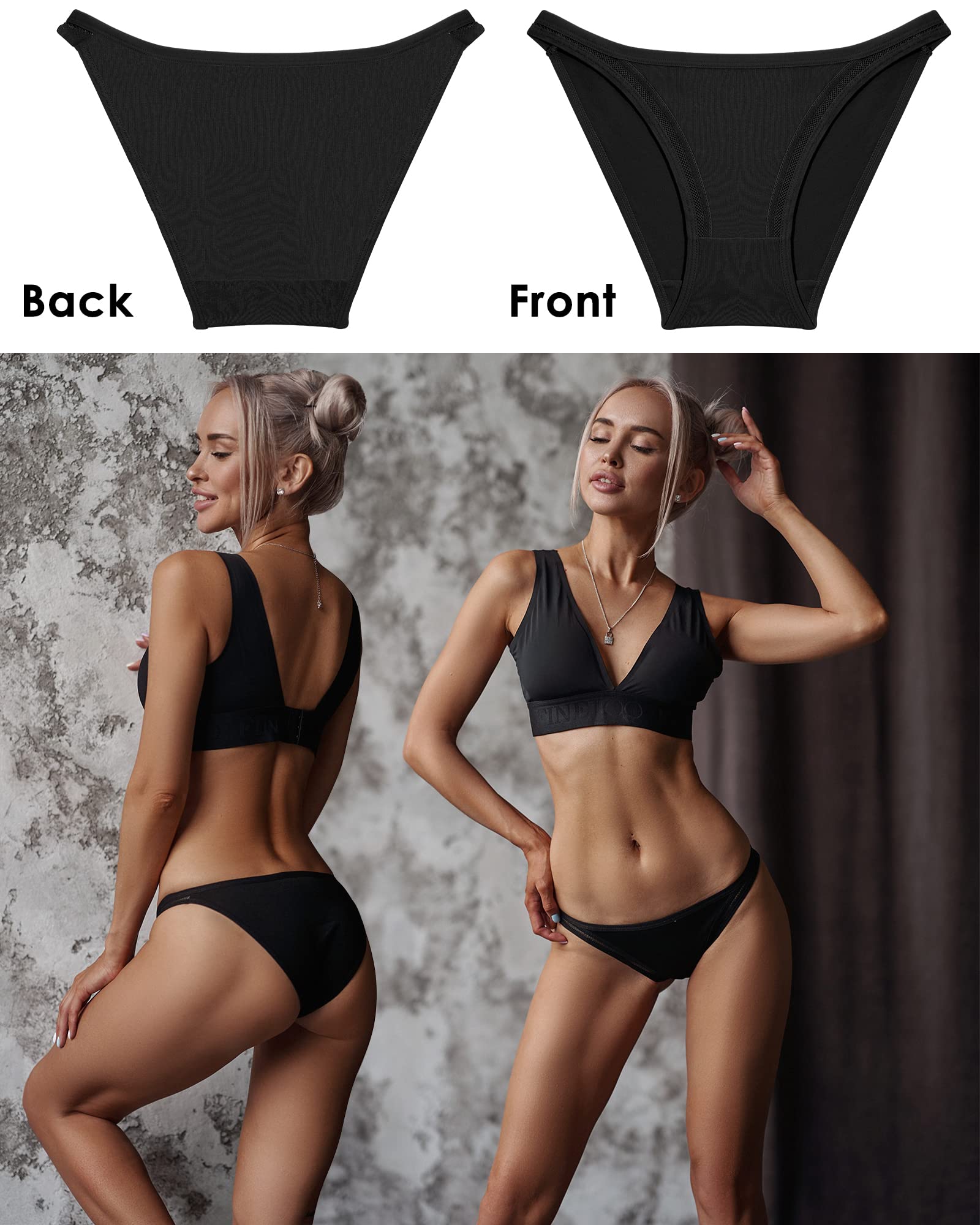 FINETOO 6 Pack String Underwear for Women Cotton High Cut Stretch Breathable Low Rise Hipster Cheeky Bikini Panties S-XL