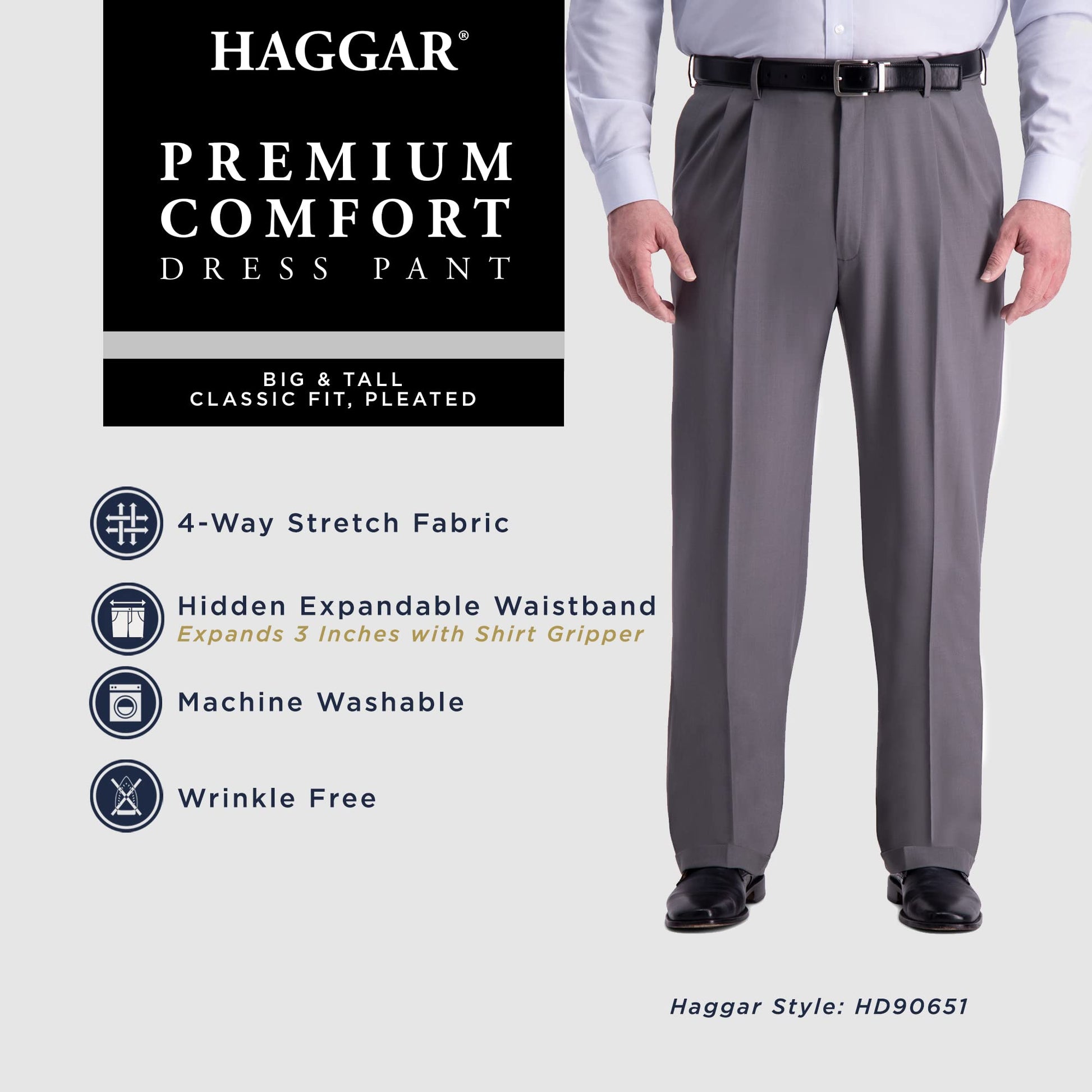 Haggar Men's Premium Comfort Classic Fit Pleat Front Pant Reg. and Big & Tall Sizes, Medium Khaki Bt, 50W x 29L