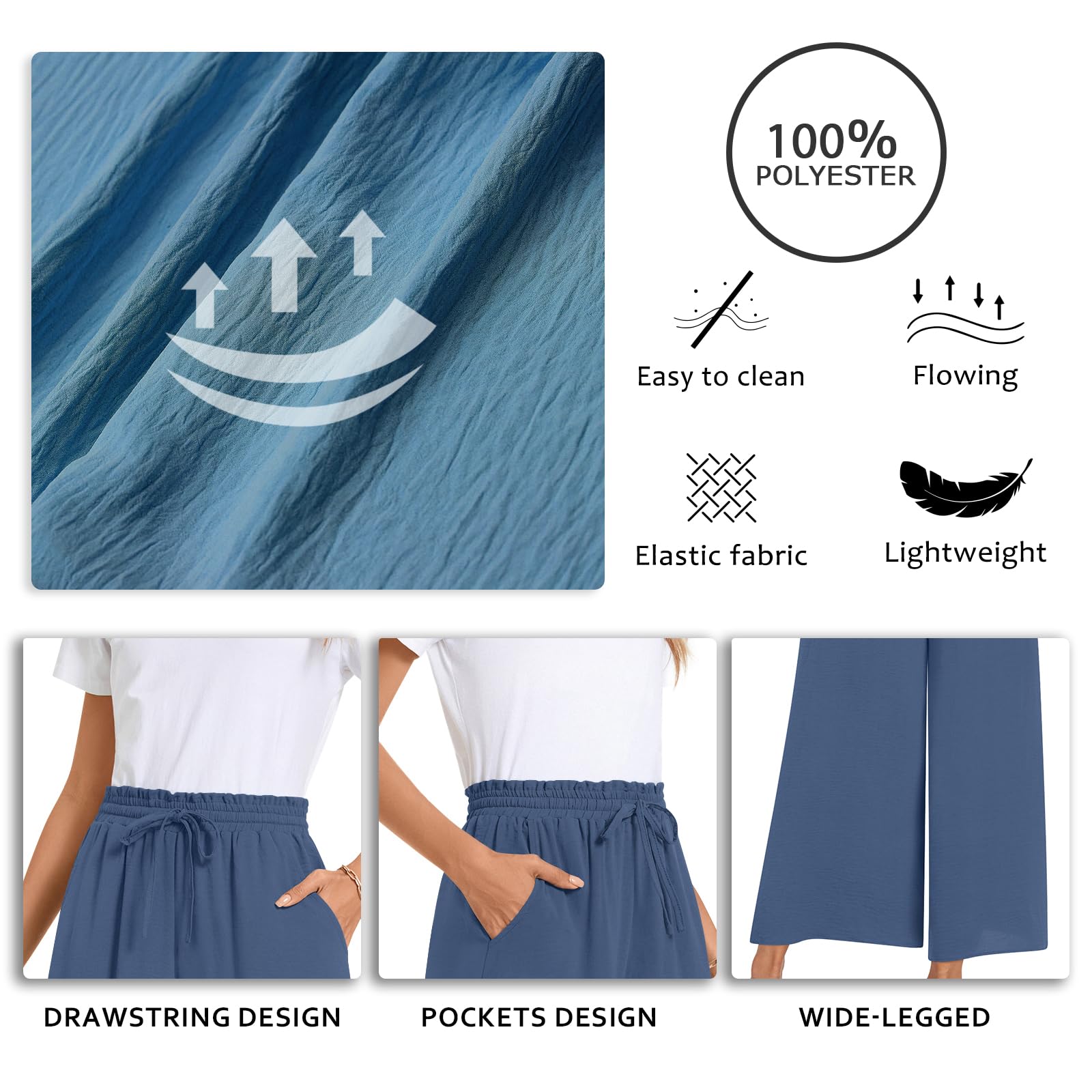 Bestbee Womens Plus Size Palazzo Pants Dressy Casual Wide Leg Slacks Elastic Waist Business Flowy Pants with Pockets, XL, Black-White Flower