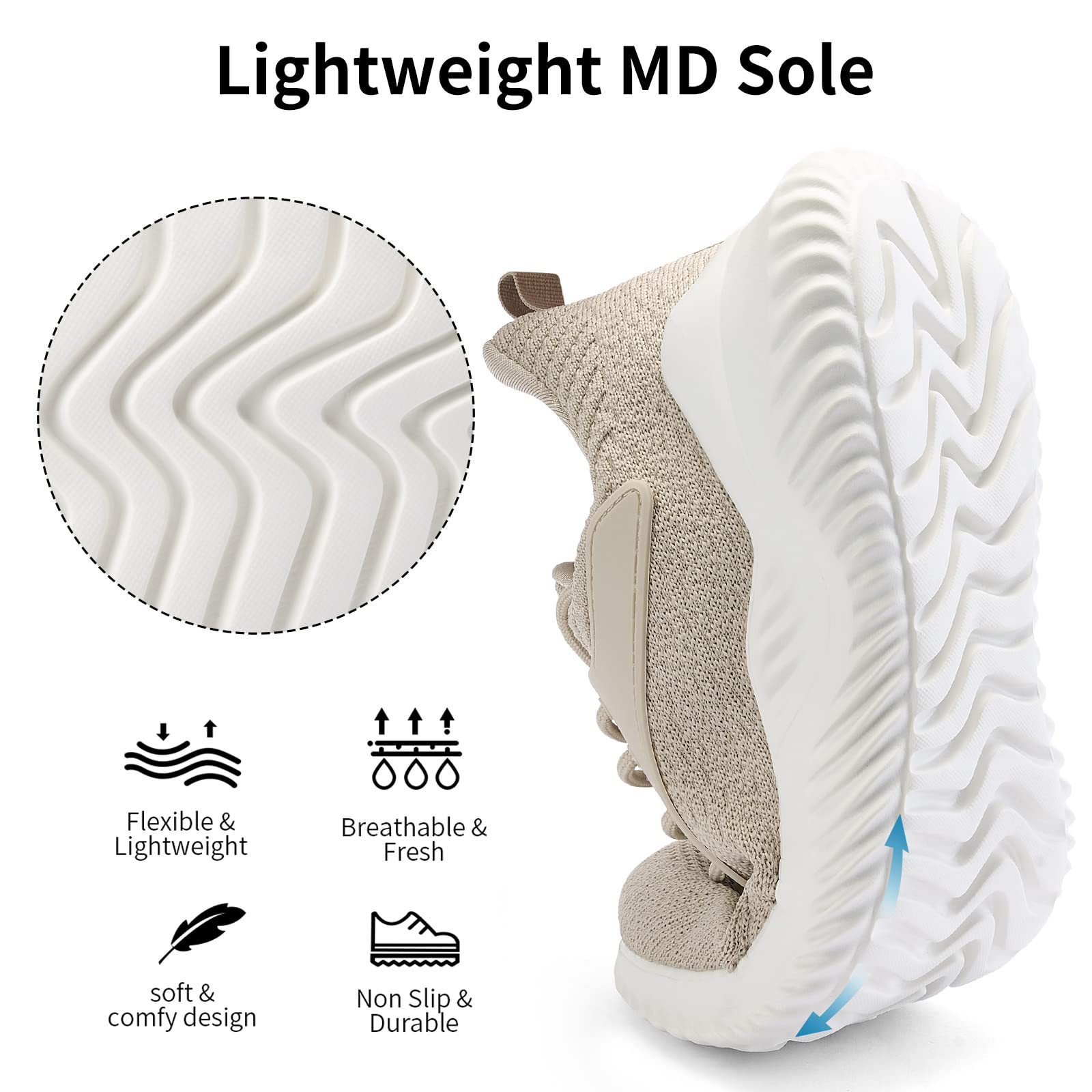 Akk Slip On Tennis Shoes for Men - Non Slip Walking Casual Shoes Lightweight Breathable Athletic Road Running Workout Gym Jogging Sneakers Beige Size 13