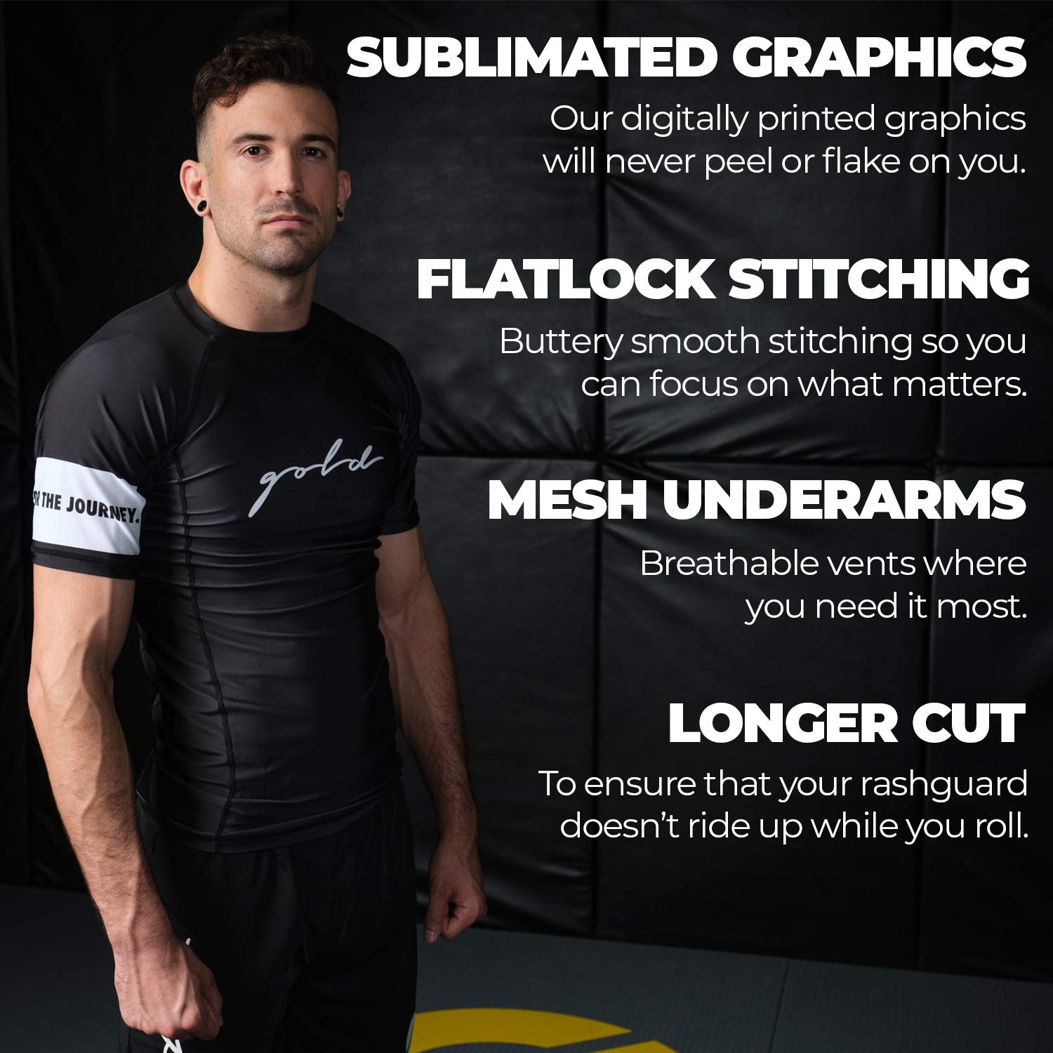 Gold BJJ Foundation Rash Guard - Ranked No-Gi and Gi Jiu Jitsu Rashguard (Short Sleeve, Black, L)