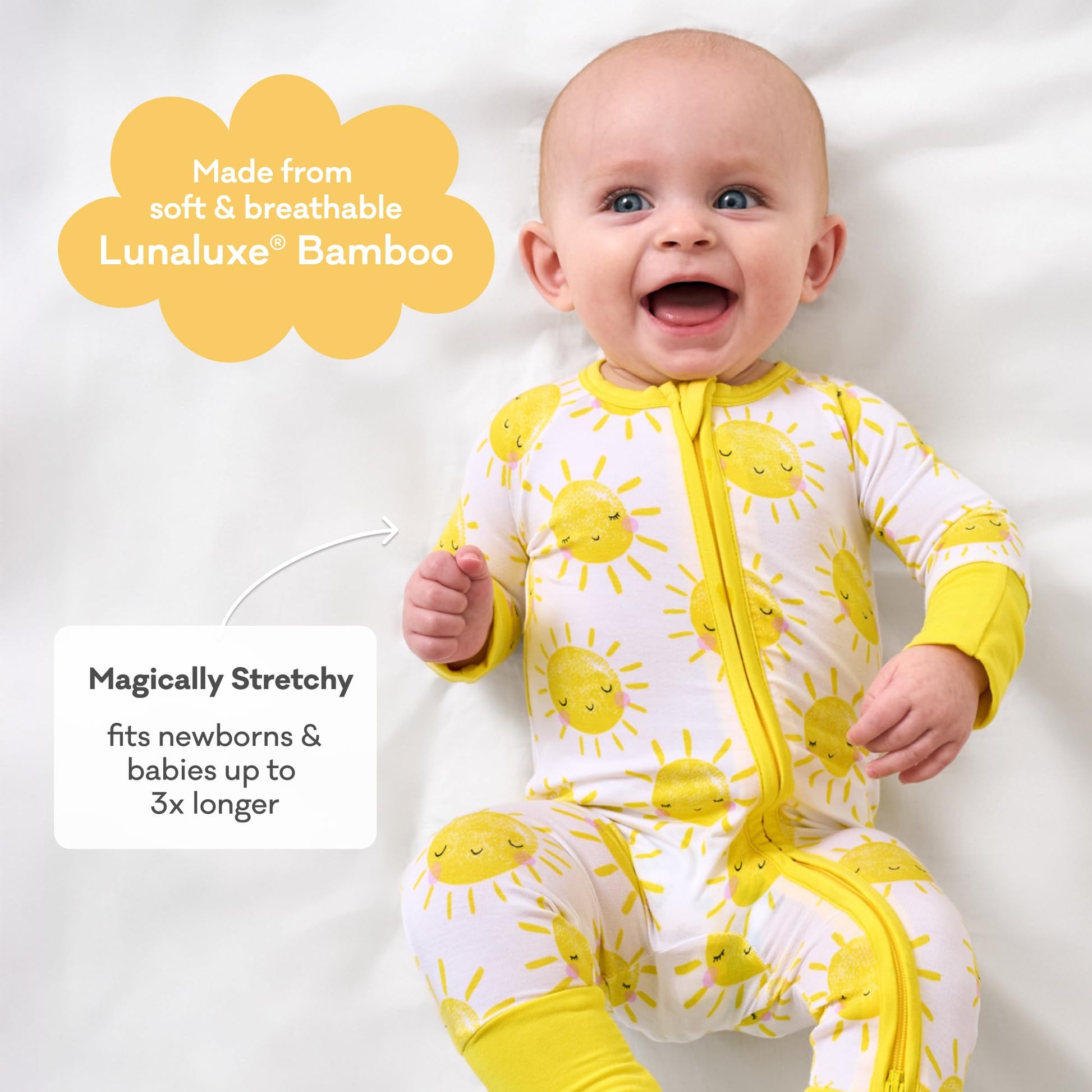 Little Sleepies Pajamas for Baby Boys & Girls, Viscose from Bamboo Baby Pajamas, Snug Sleeper, Toddler PJs, 2-Way Zipper, Sunshine, 12-18M