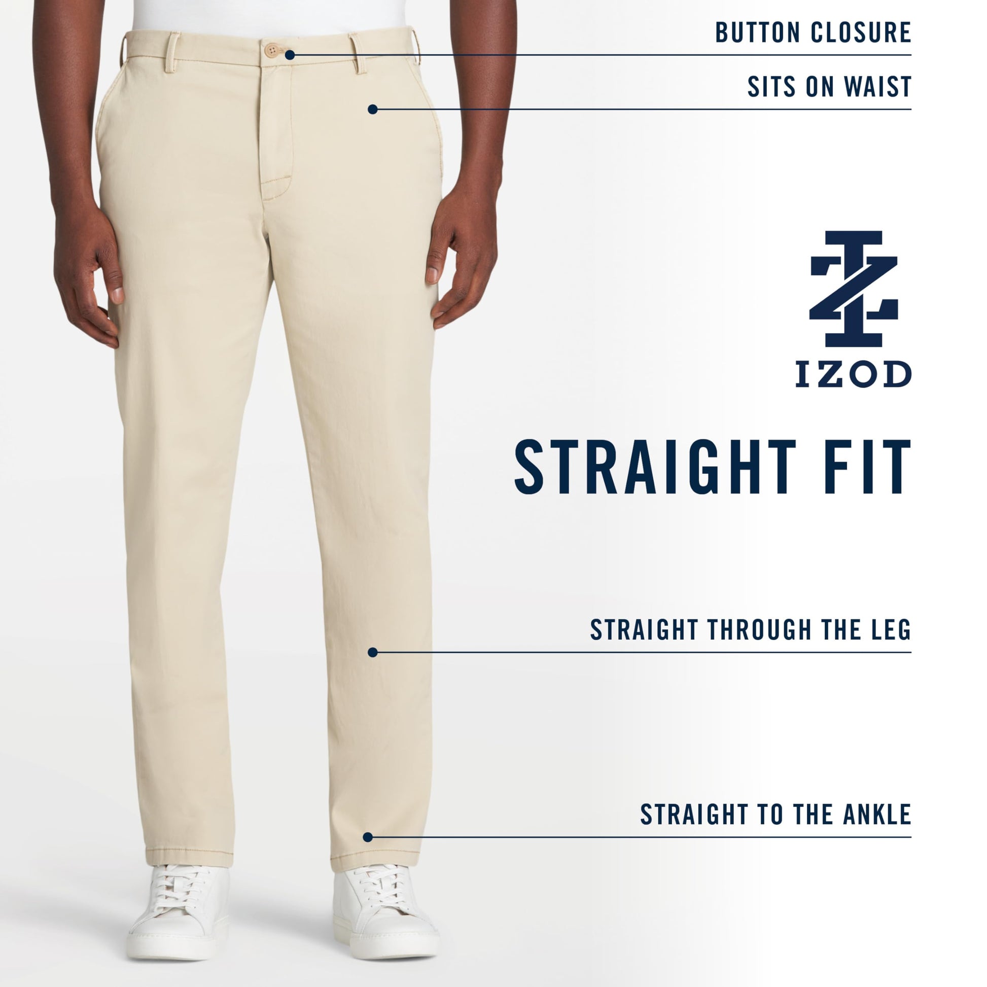 IZOD Men's Saltwater Stretch Flat-Front Chino Pants, Cadet Navy Strt, 36W x 30L