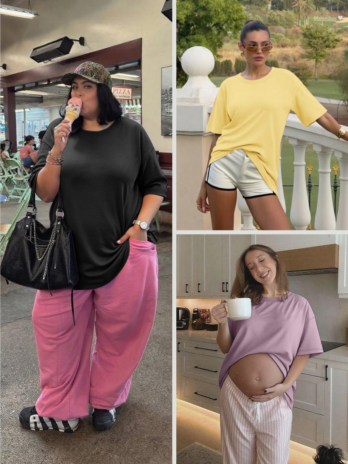 ATHMILE Womens Oversized T Shirts Loose Fit Crewneck Short Sleeve Tops Summer Casual Blouse Y2K 2025 Basic Tee Beach Black