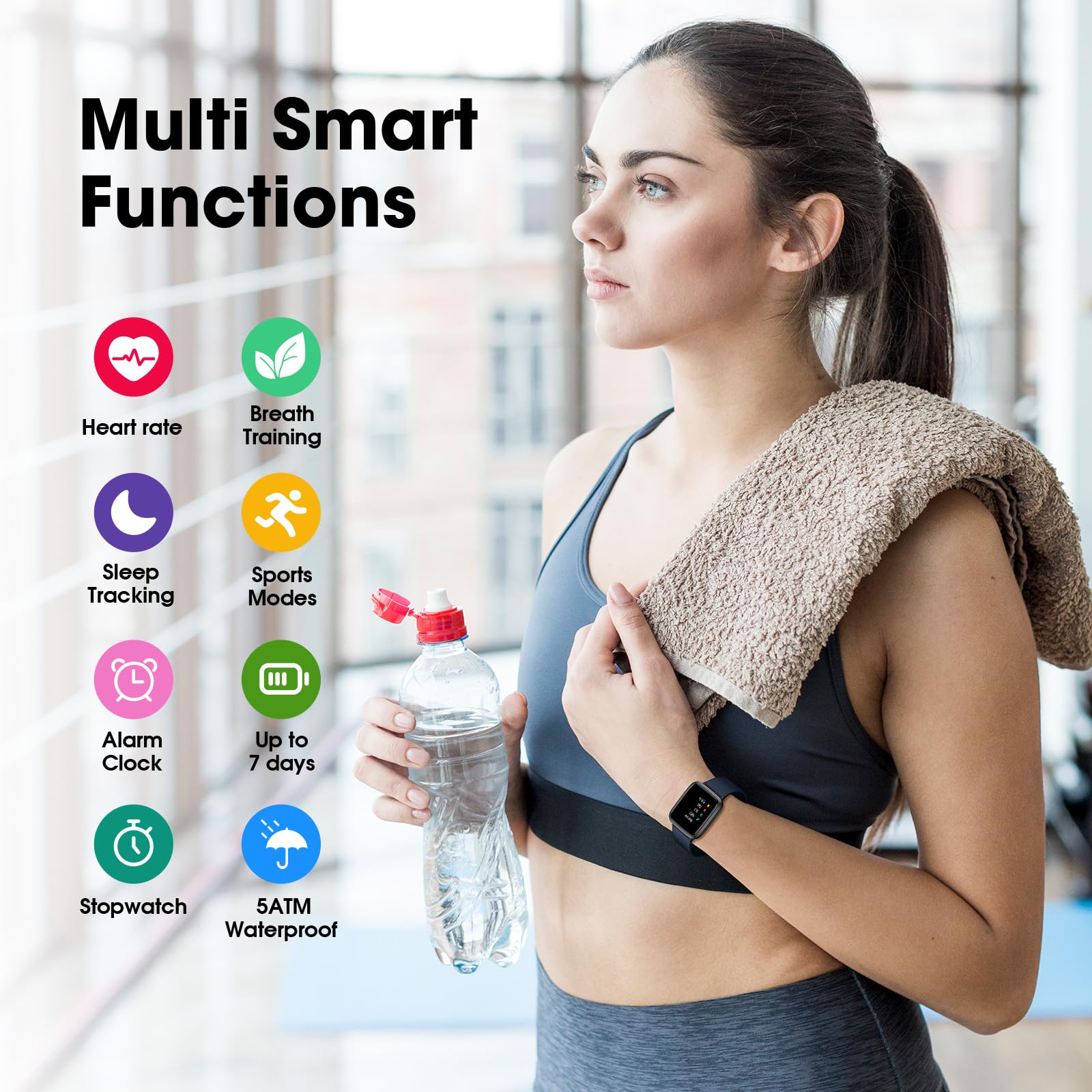 Fitness Tracker Watch with Heart Rate Monitor, Activity Tracker with Pedometer, Sleep Monitor, Calories & Step Counter, 5ATM Waterproof Smart Watch for Women Men Health Fitness Watch for Sports