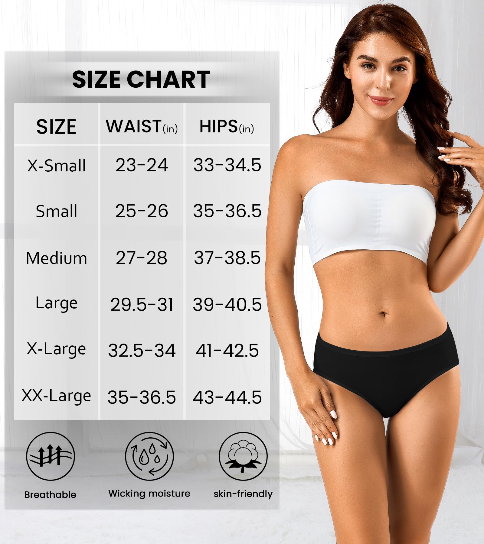 Eiggam Women Cotton Underwear Soft Stretch Comfy Bikini Underwear Full Coverage no show panties for women seamless Mid Waist underwear packs woman (L)