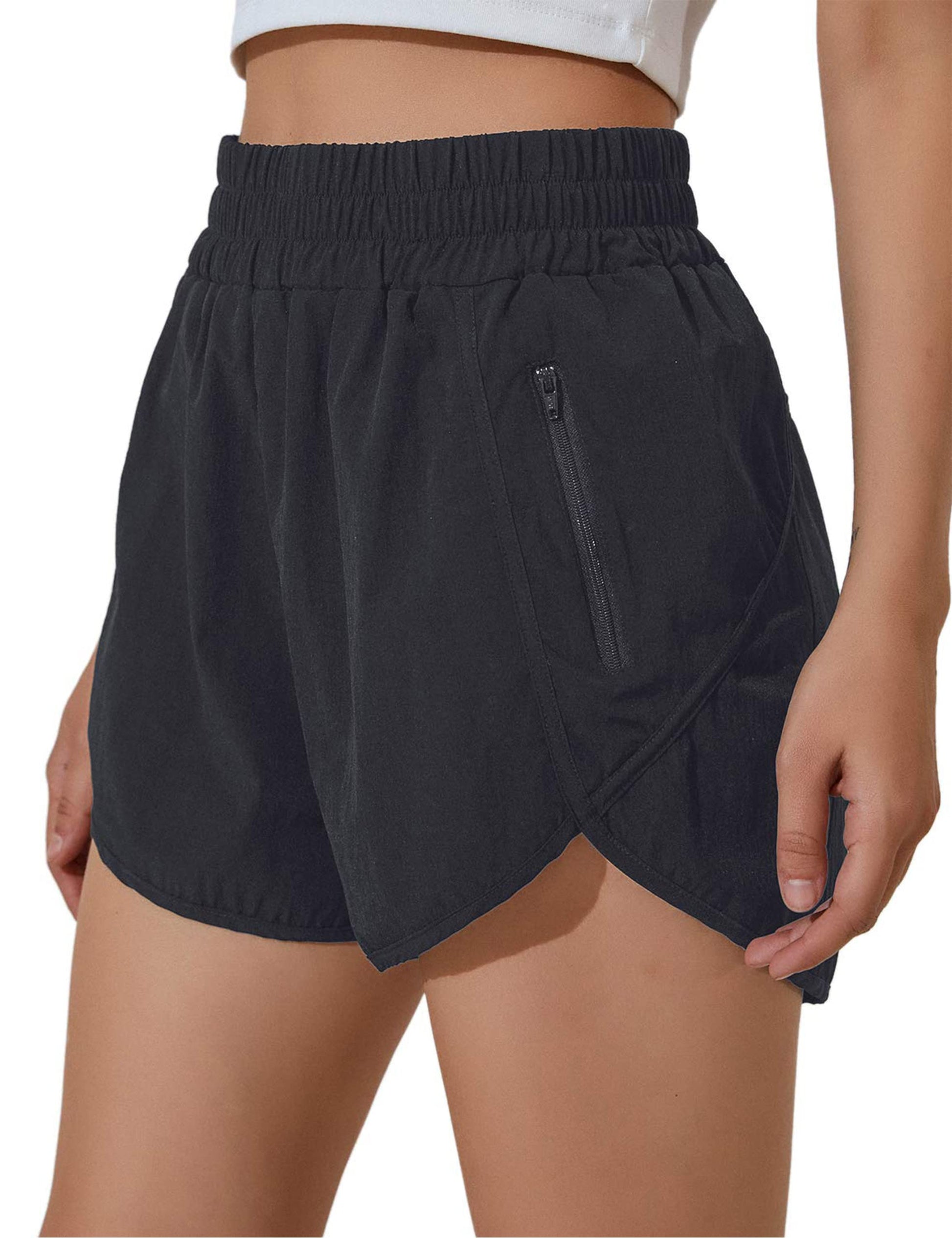 BMJL Women's Running Shorts Elastic High Waisted with Pockets, 2.5" Sporty Workout Quick Dry Athletic Shorts(X-Large,Black)