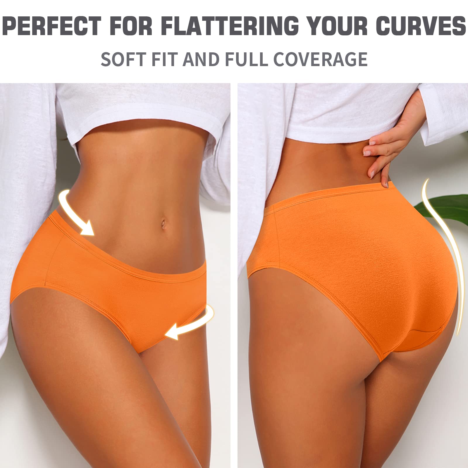 Eiggam Women Cotton Underwear Soft Stretch Comfy Bikini Underwear Full Coverage no show panties for women seamless Mid Waist underwear packs woman (L)