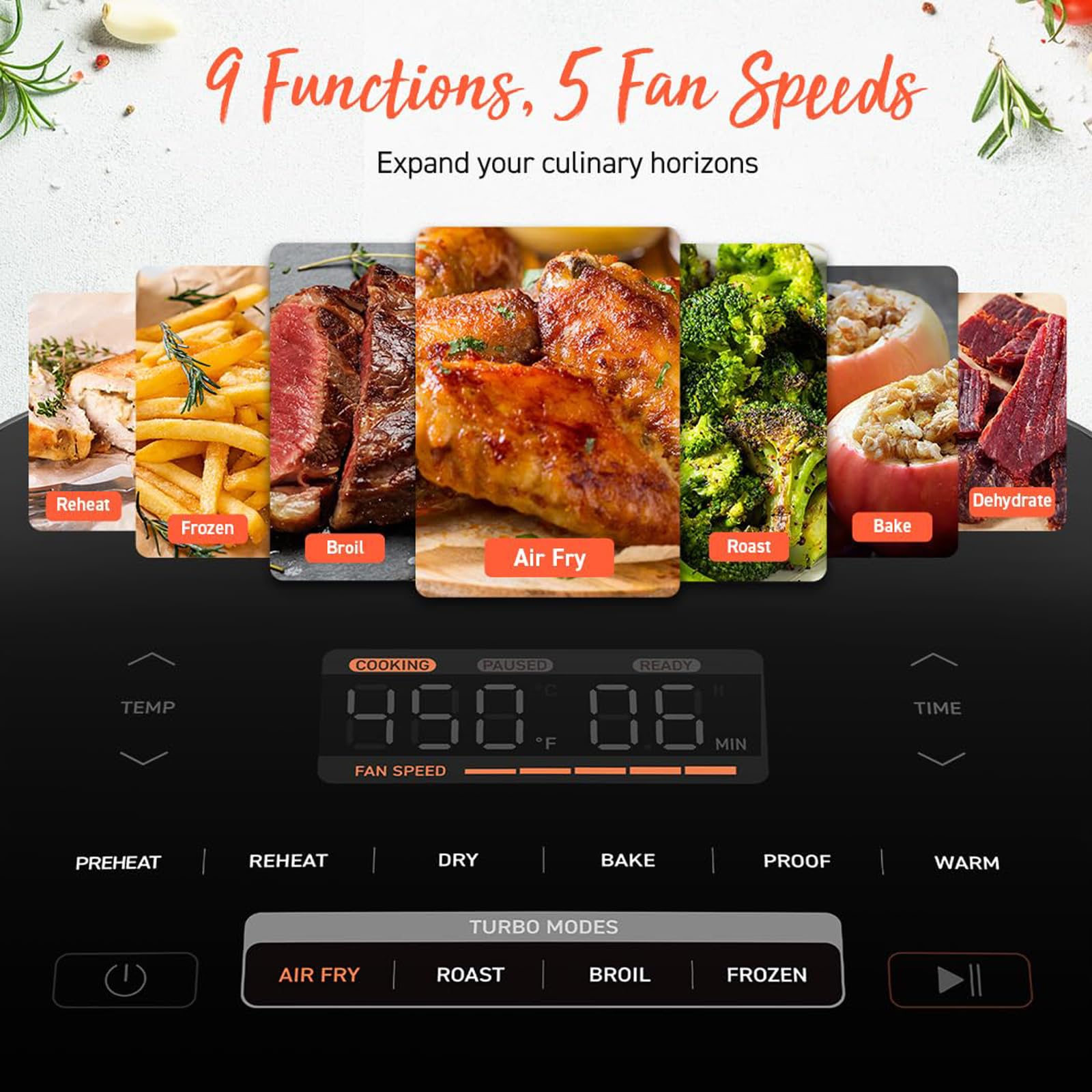 COSORI Air Fryer 9-in-1, Compact & Large 6-Qt, Premium Ceramic Coating, 90–450°F Precise Heat for Even Results, Up to 95% Less Oil*, Roast, Bake, Dry, Reheat, Frozen, Broil, Proof, 120V, TurboBlaze