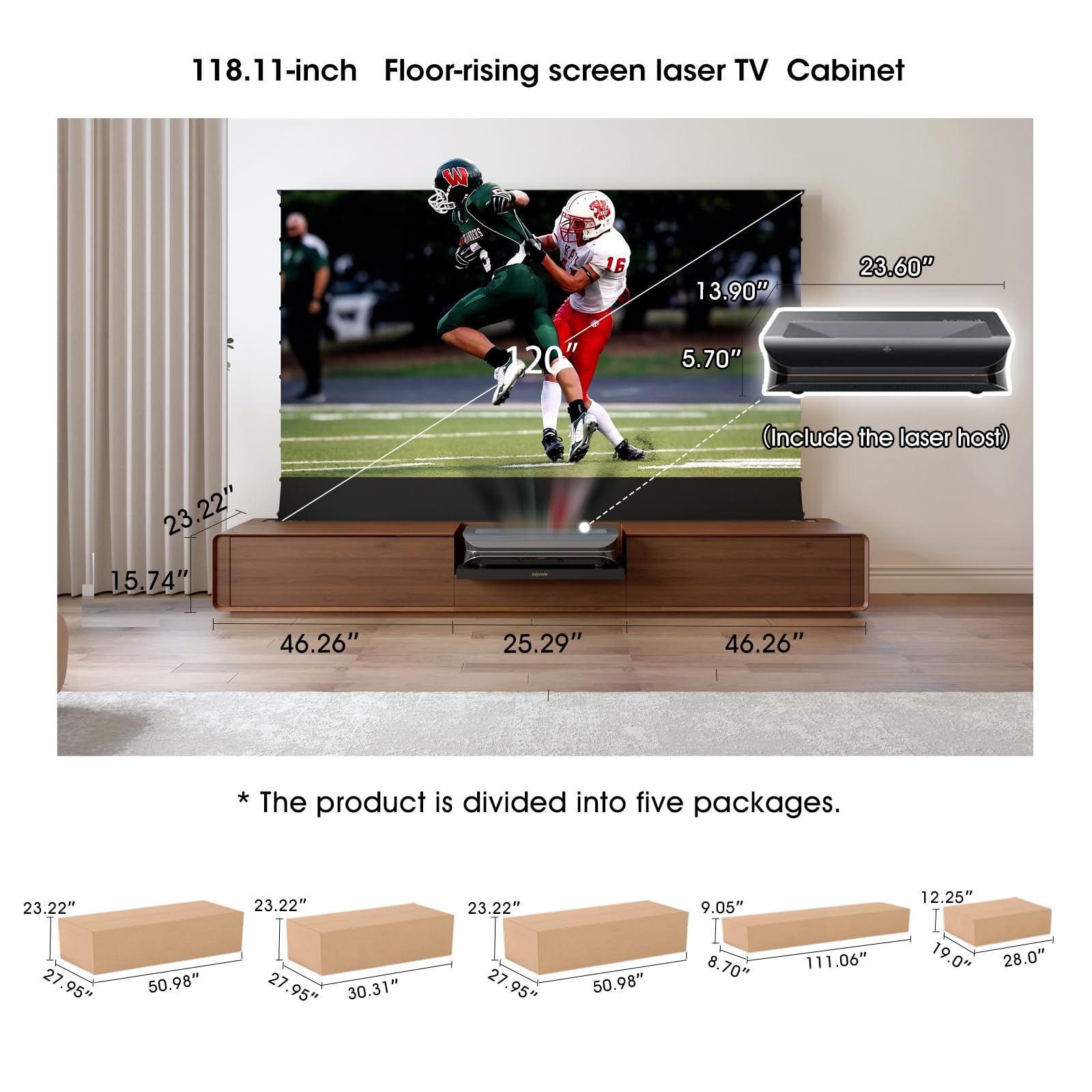 Julycode SW-X300 Floor-Rising Screen Laser Tv Integrated Cabinet with 120inch Home Cinema for UST Laser tv (120inch Smart Cabinet + Awol3500)