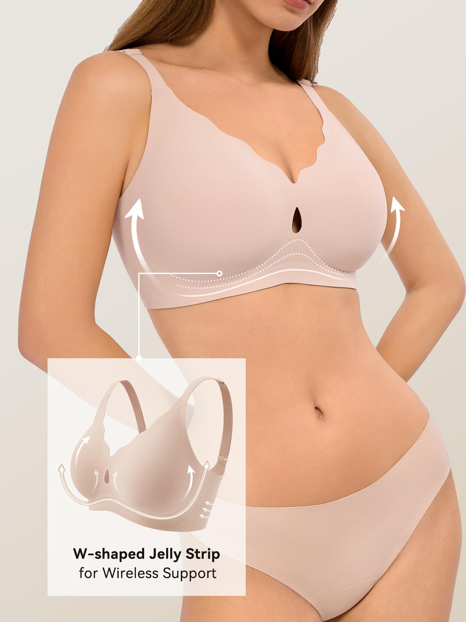 LUCKMEEY Bras for Women No Underwire Wave Push Up Wireless Bra Seamless Bras Full Coverage Bralettes Lift Everyday Bra Skin