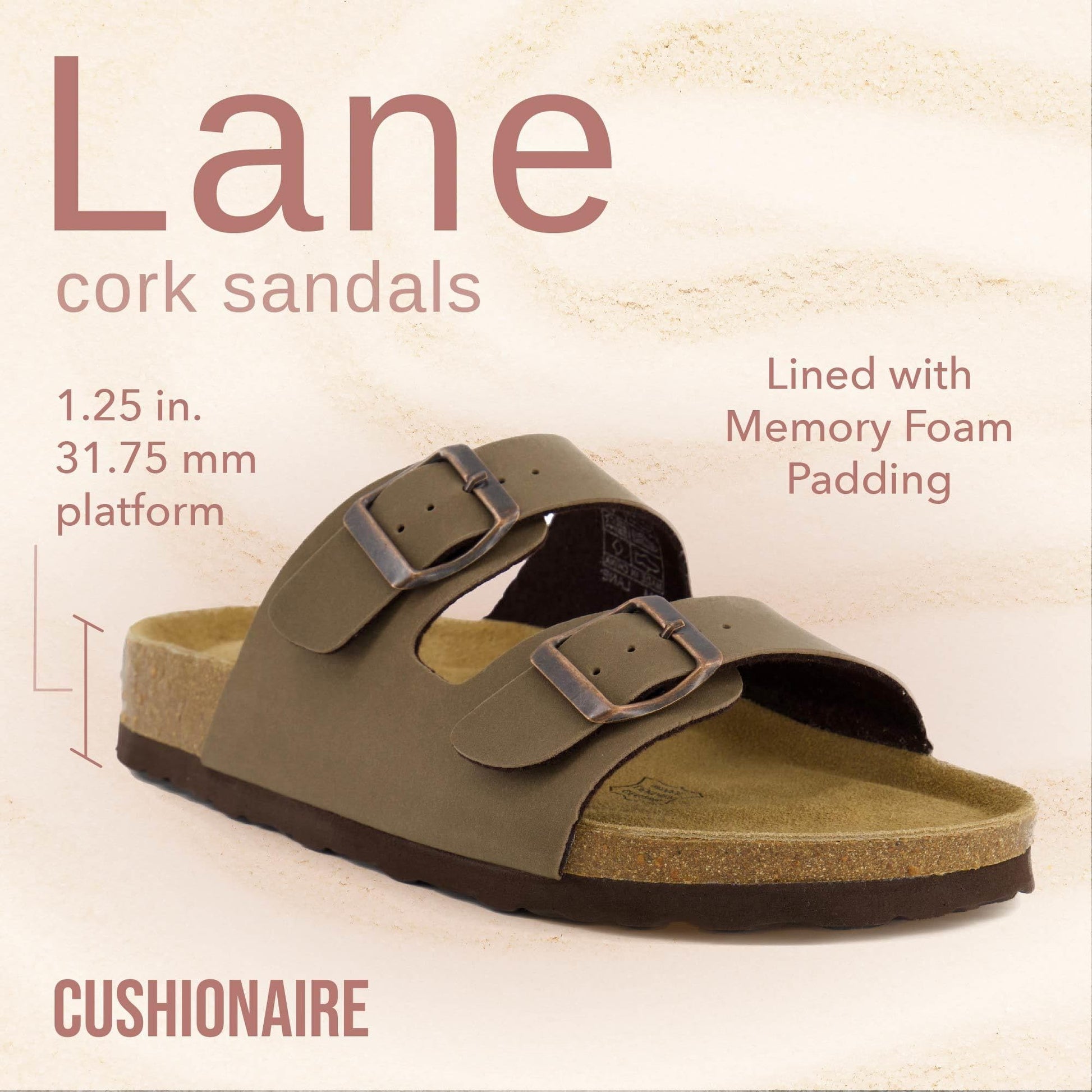 CUSHIONAIRE Lane Cork Footbed Sandals for Women – Comfortable Double Buckle Slip-On with Genuine Suede Footbed & Arch Support Slides for Women Footwear, BROWN 8