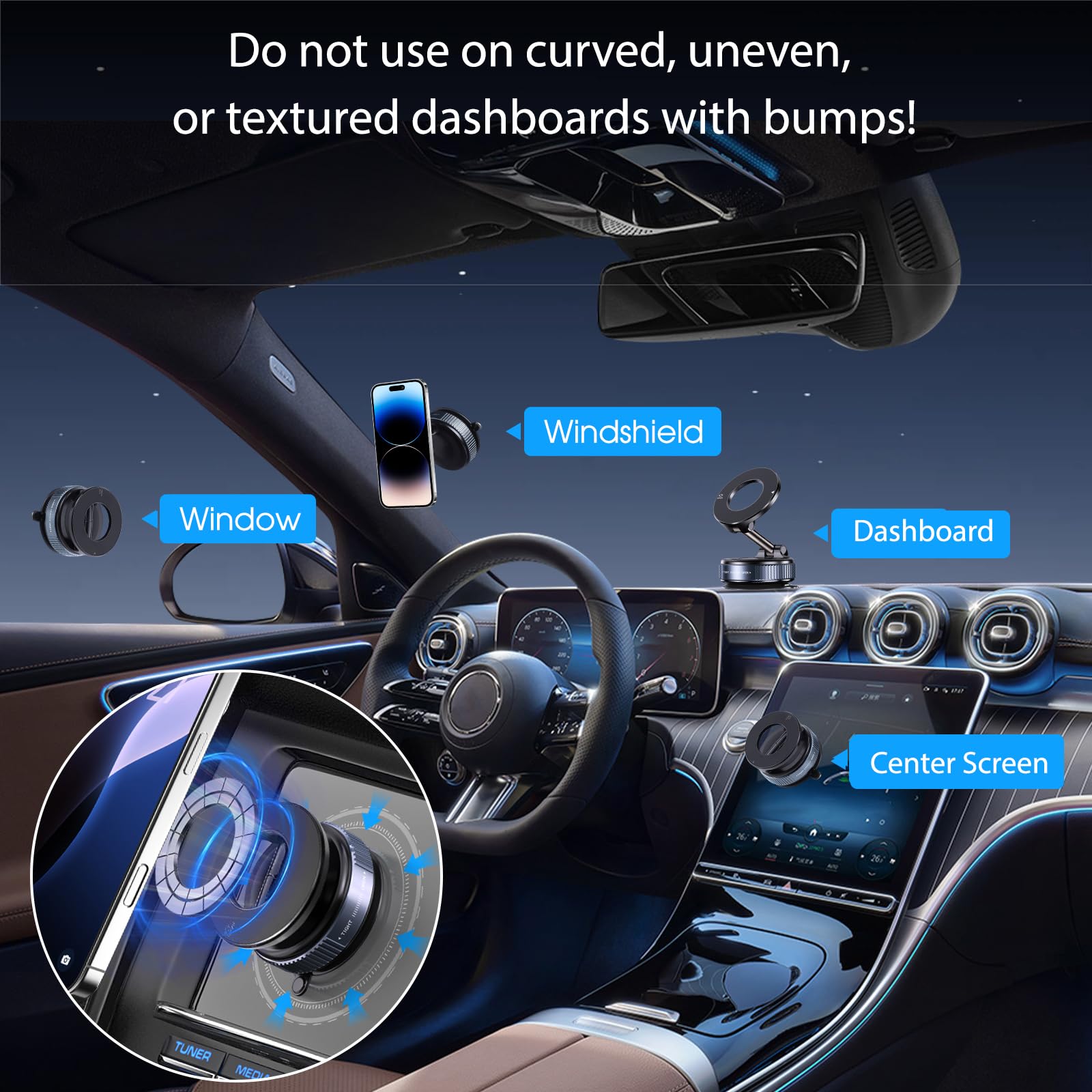 Jikasho Vacuum Magnetic Suction Phone Holder, Foldable and Retractable Hands-Free Suction Cup Phone Mount for Car/Gym/Mirror/Smooth Surface, Compatible with iPhone Android and All Smartphones (Black)
