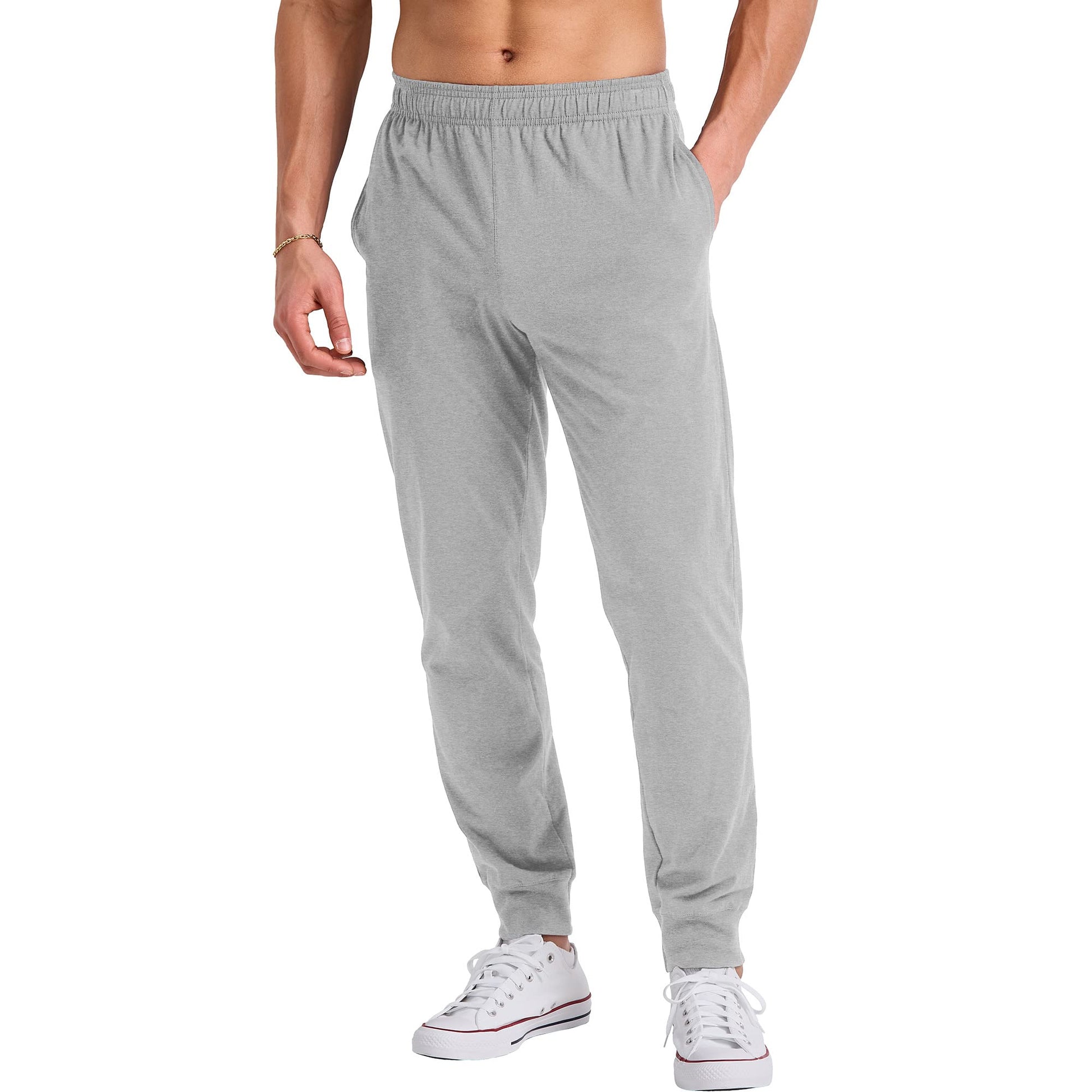 Hanes Originals Cotton Joggers, Jersey Sweatpants for Men with Pockets, 30" Inseam, Light Steel