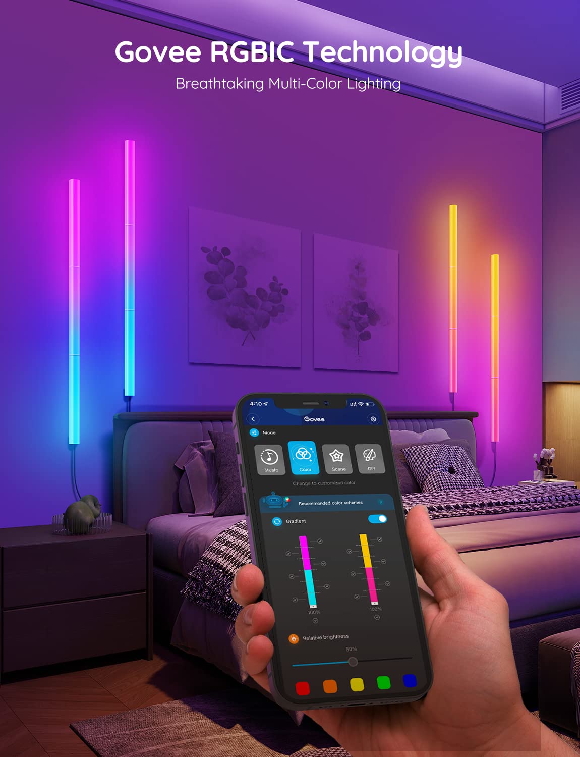 Govee Glide Wall Lights, RGBIC LED Light, Smart Gaming Light Works with Alexa and Google Assistant, RGB Light Bar, LED Wall Lights for Bedroom, 2 Panels Set (3 Sections/Panel)